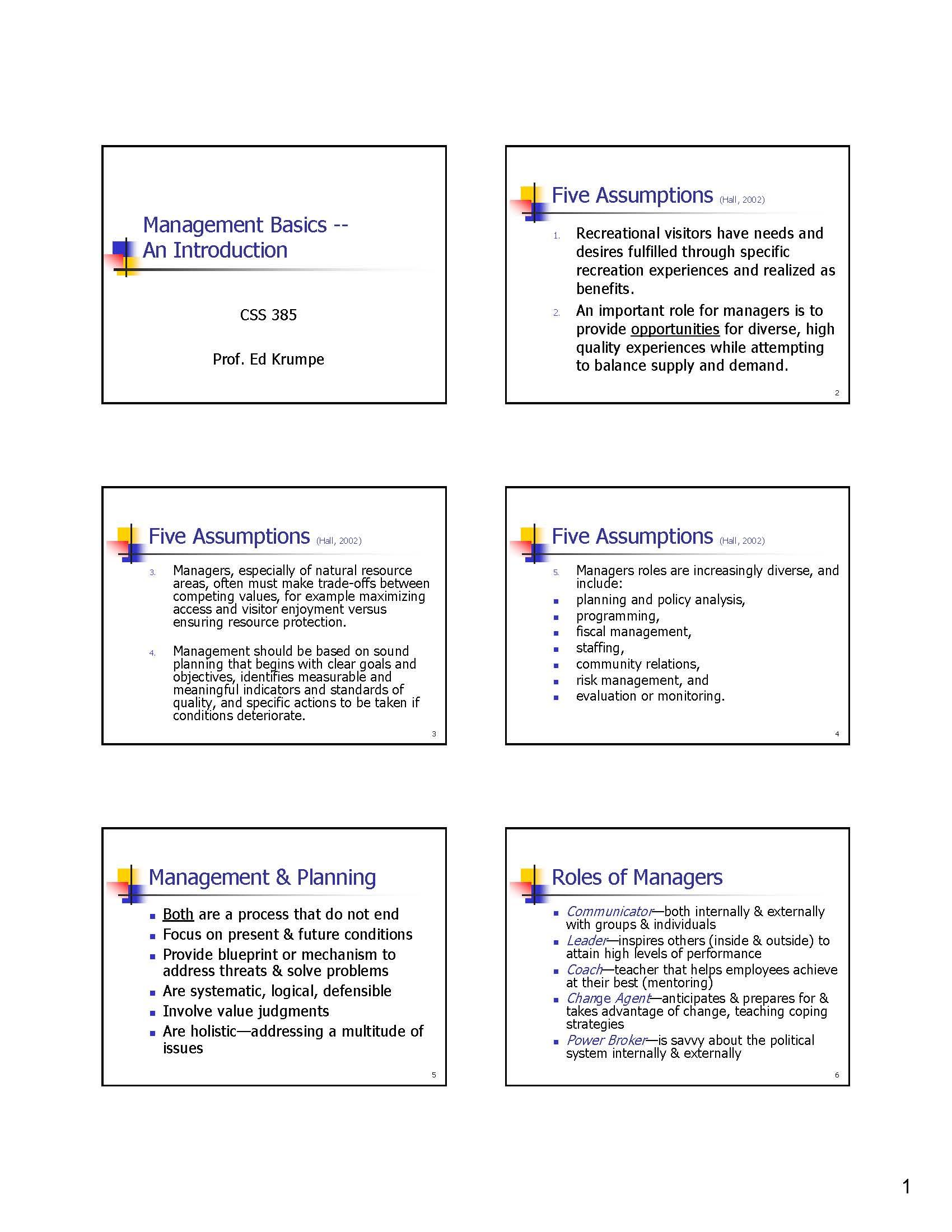 Conservation Management and Planning I