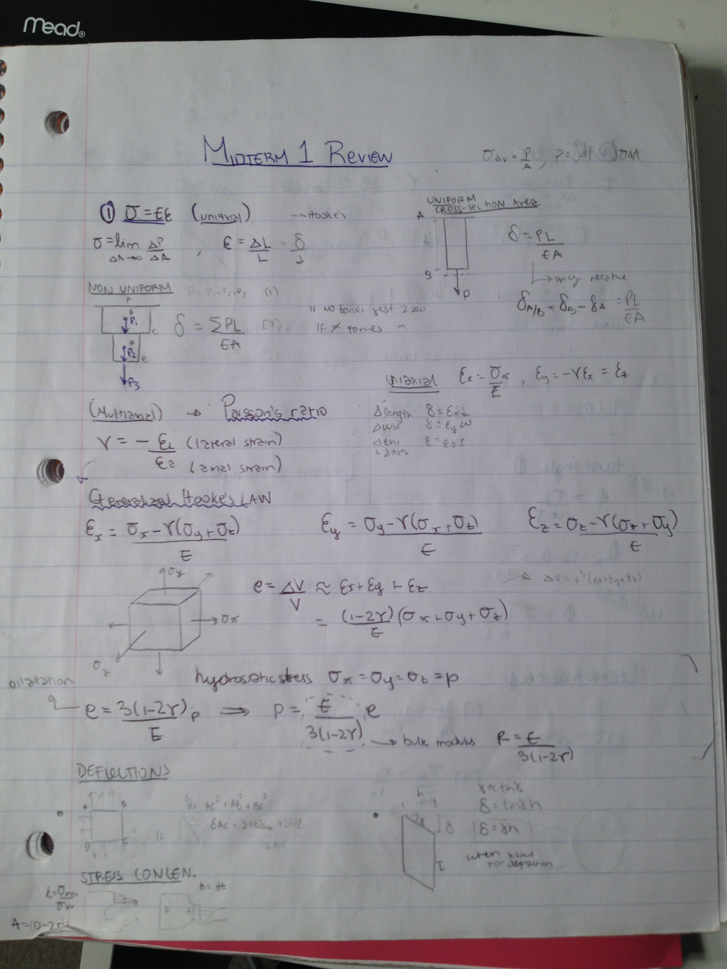Midterm 1:stress-strain, shear stress and pure bending