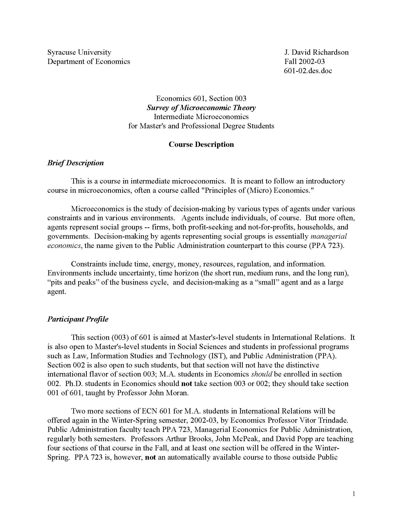 Survey Microeconomic Theory