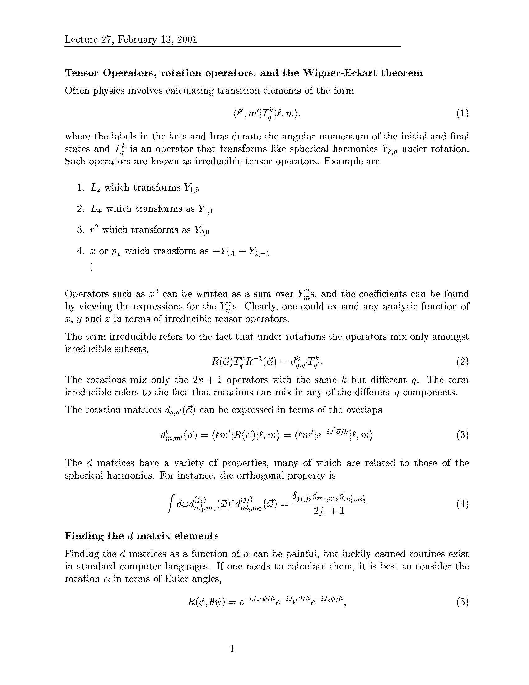 Quantum Mechanics I