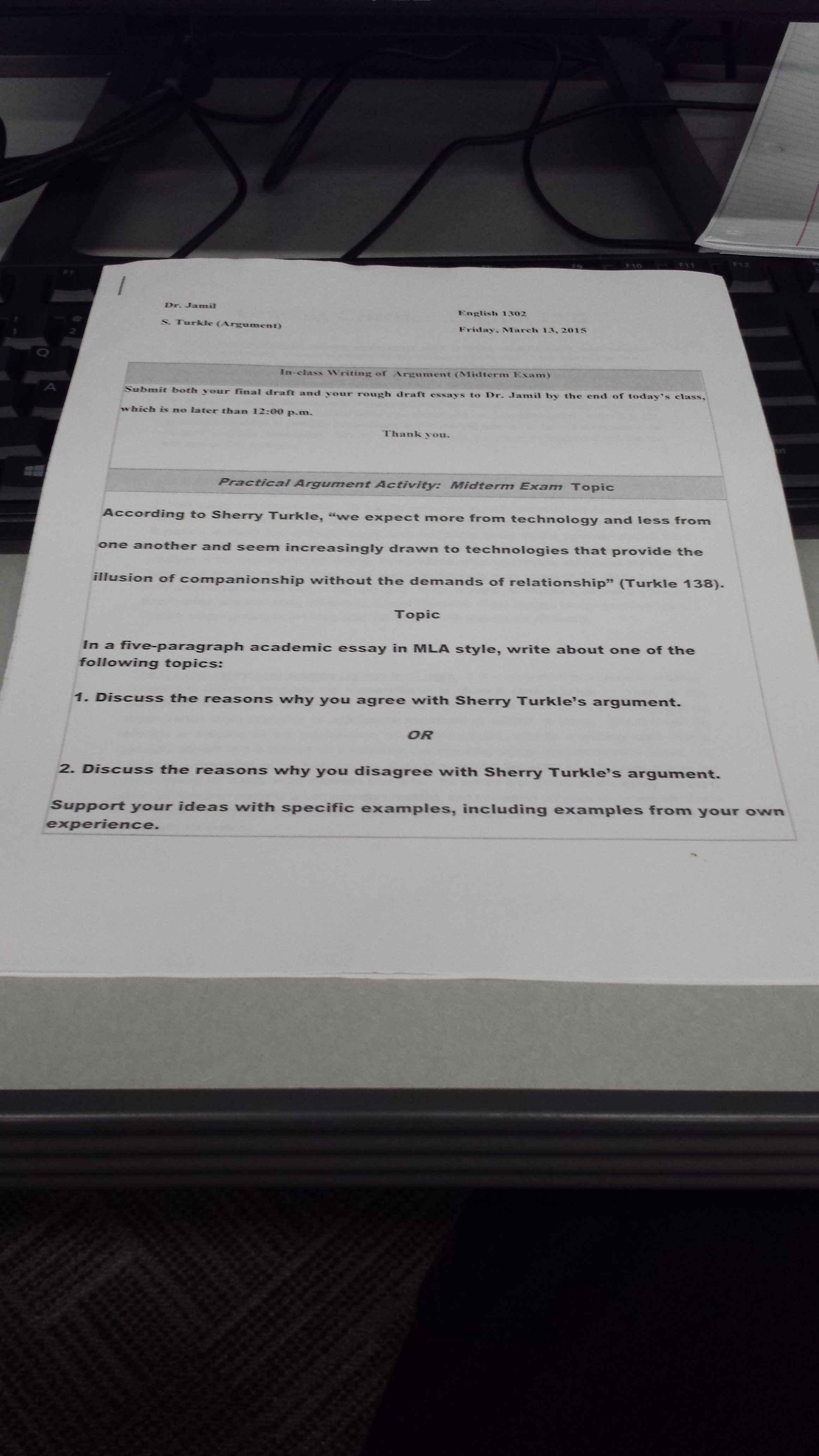 Example of an "A" Graded Mid-term Essay