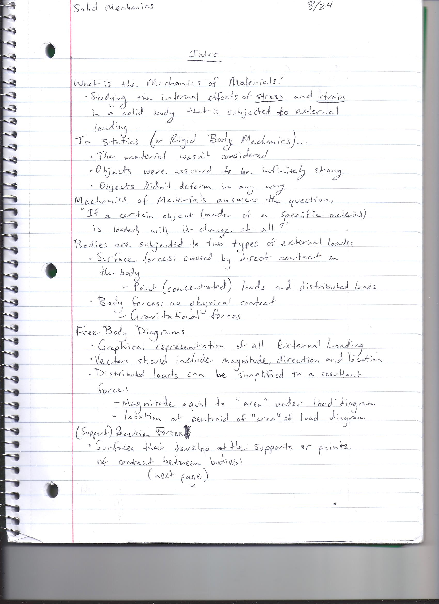 Intro to Solid Mechanics and Statics Review