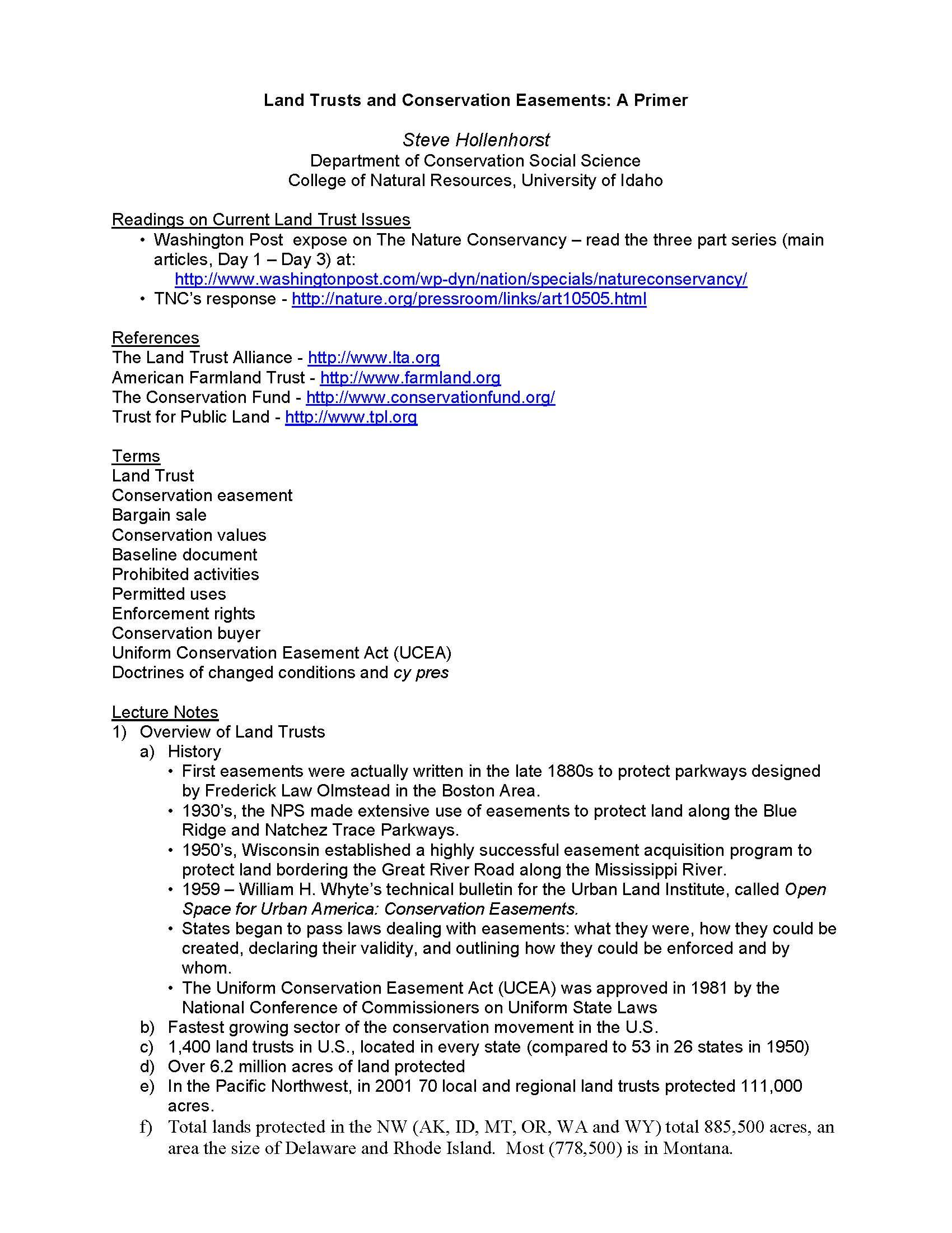 Conservation Management and Planning I