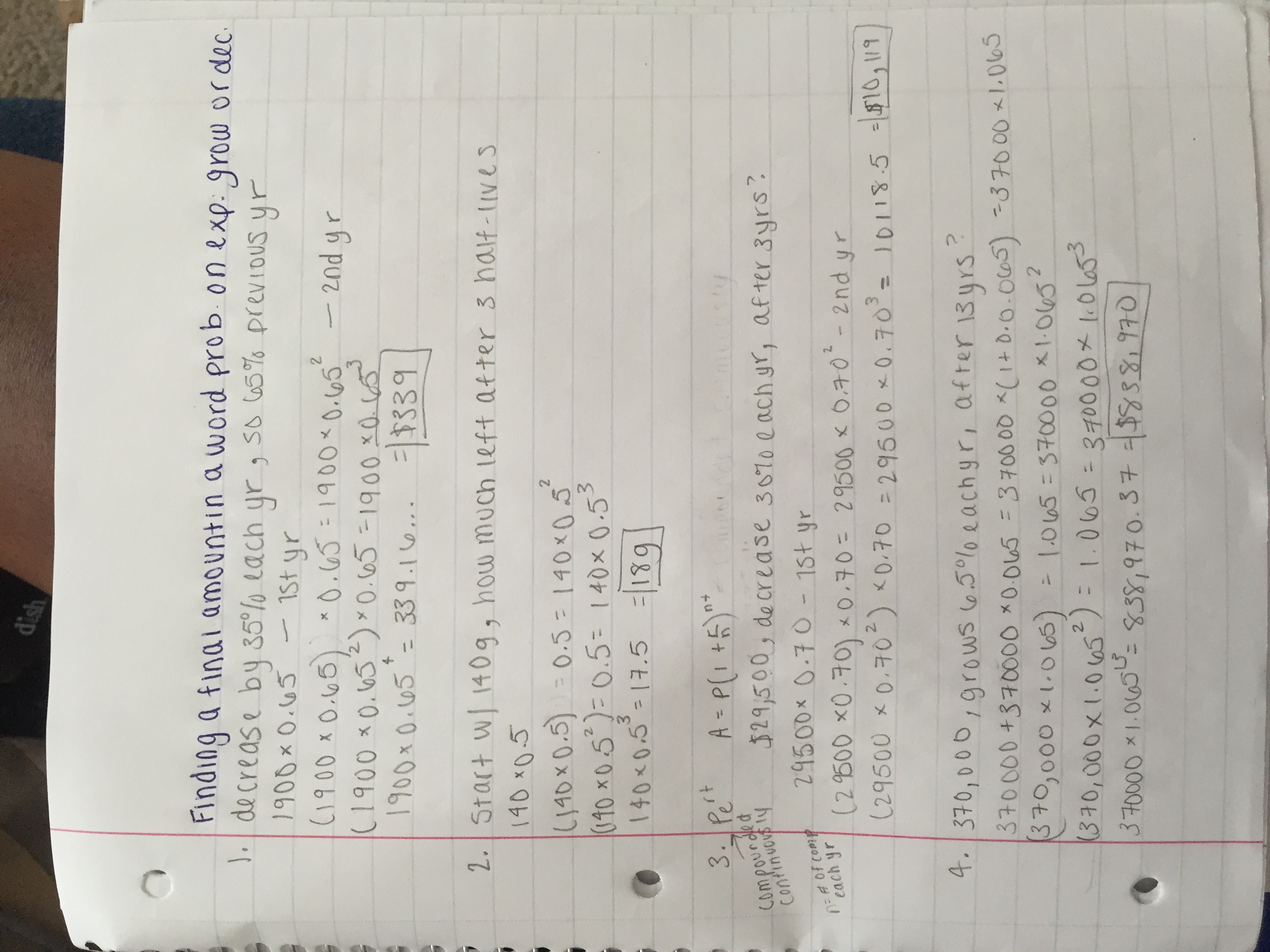 Exponential Growth and Decay notes