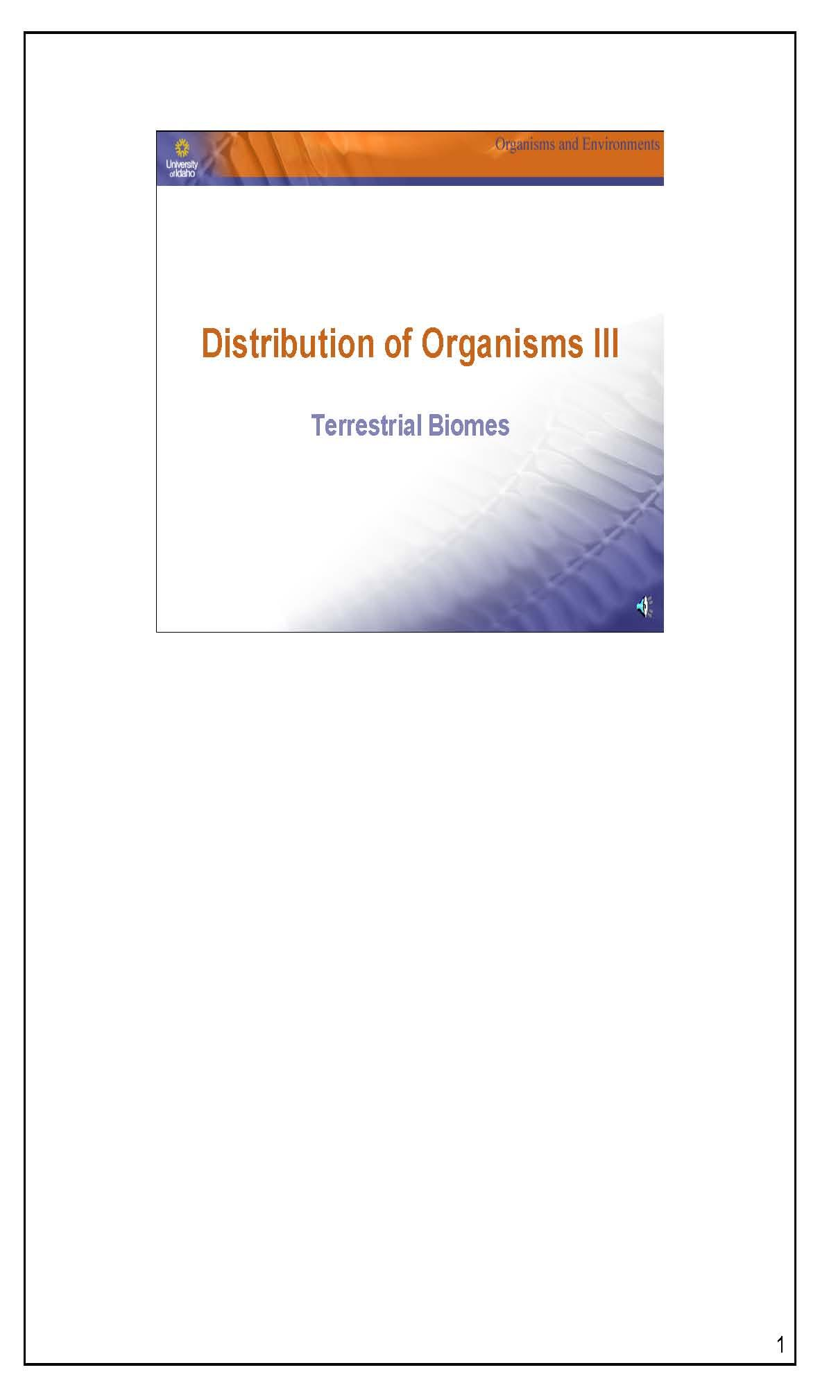 Organisms and Environments