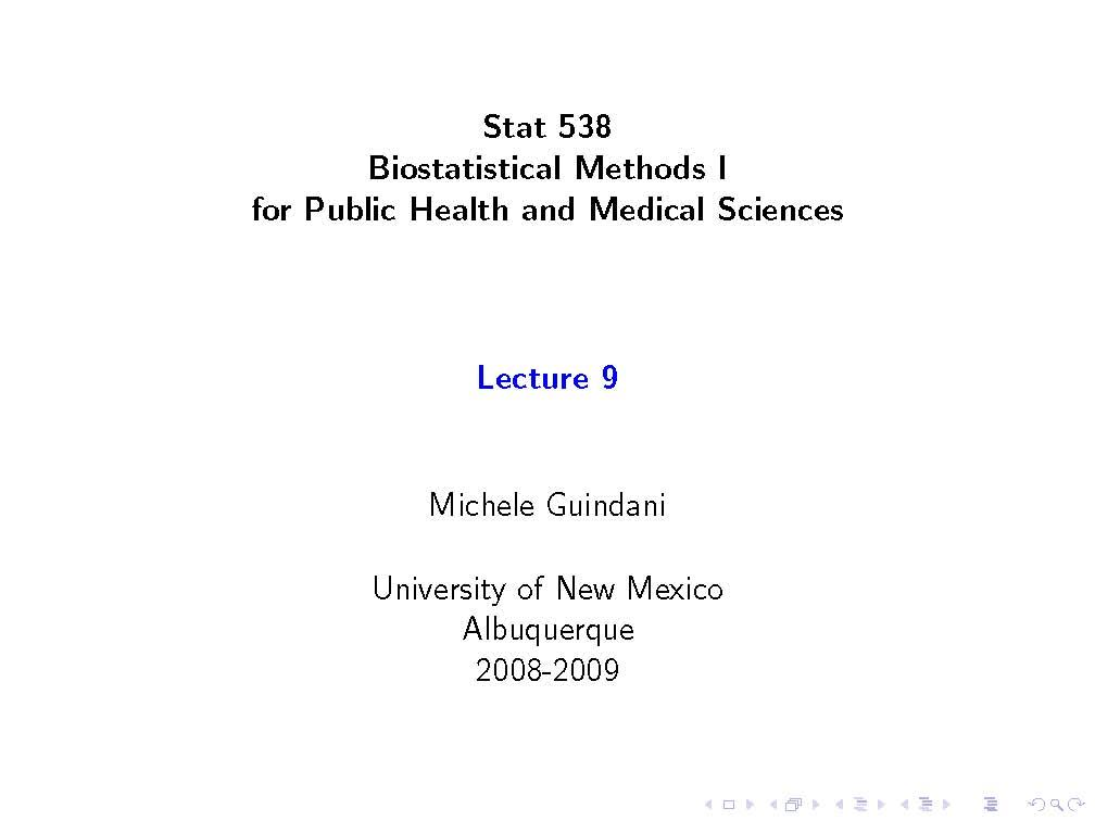 Biostatistical Methods I for Public Health and Medical Sciences