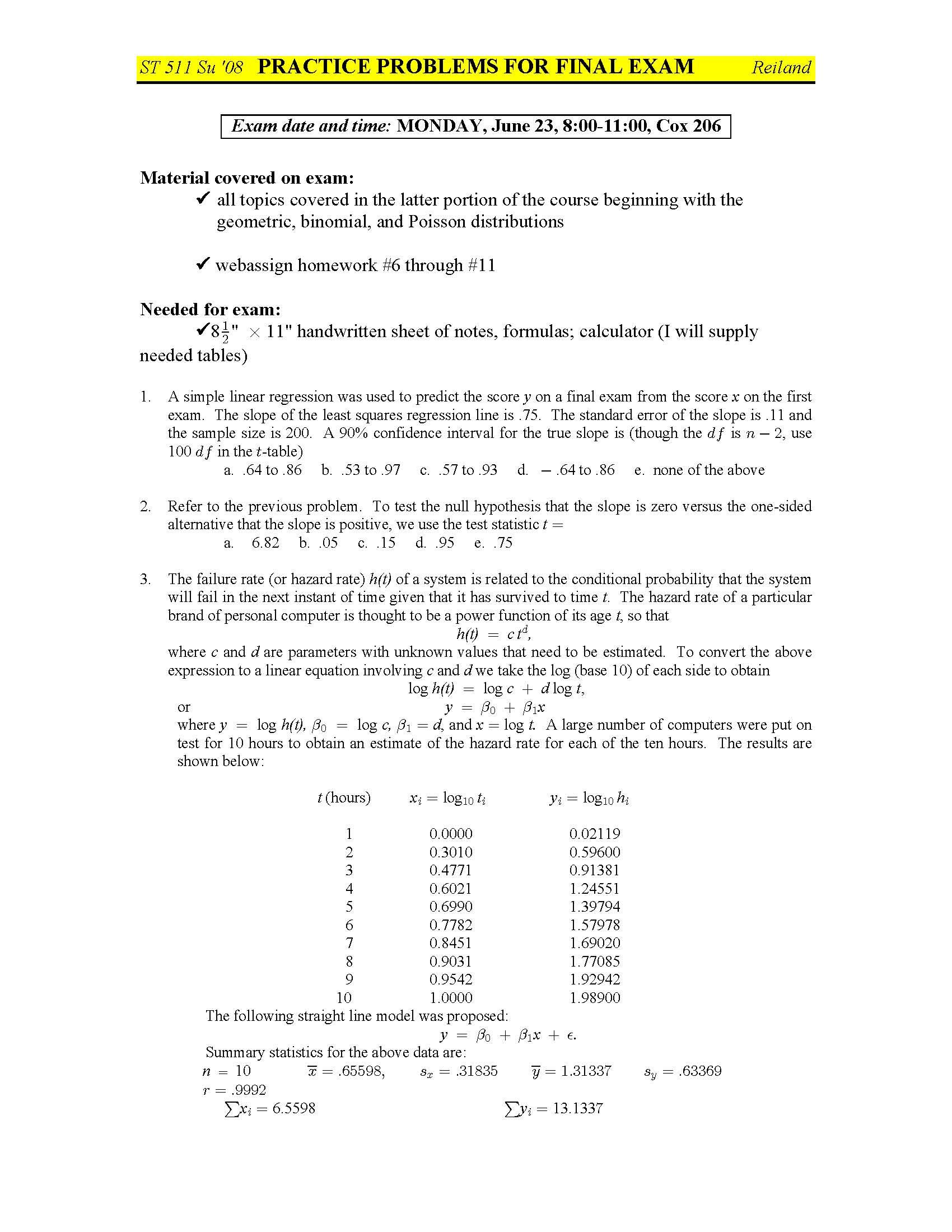 Experimental Statistics For Biological Sciences I