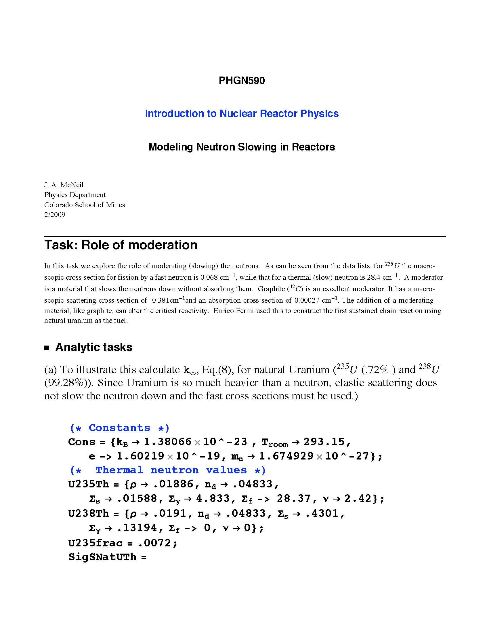 Introduction to Reactor Physics and Analysis