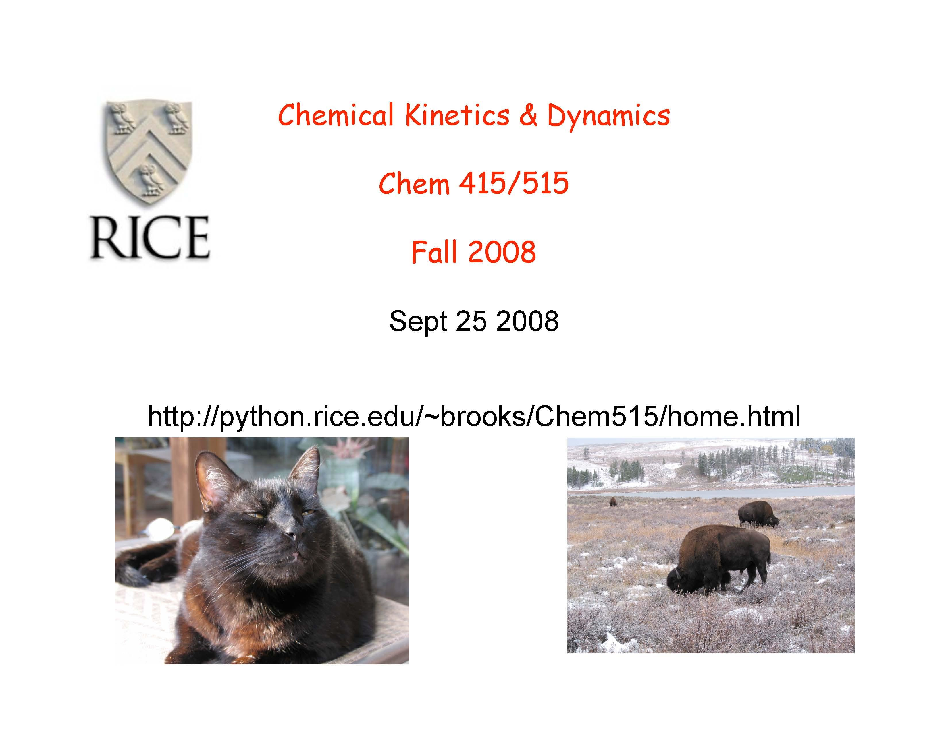CHEMICAL KINETICS AND DYNAMICS