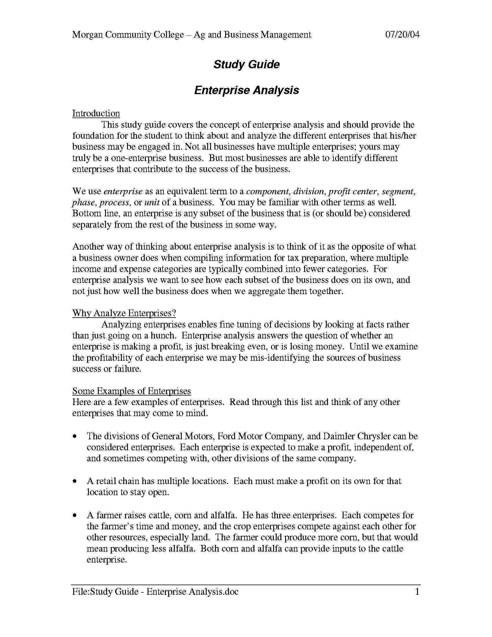 Financial Analysis I