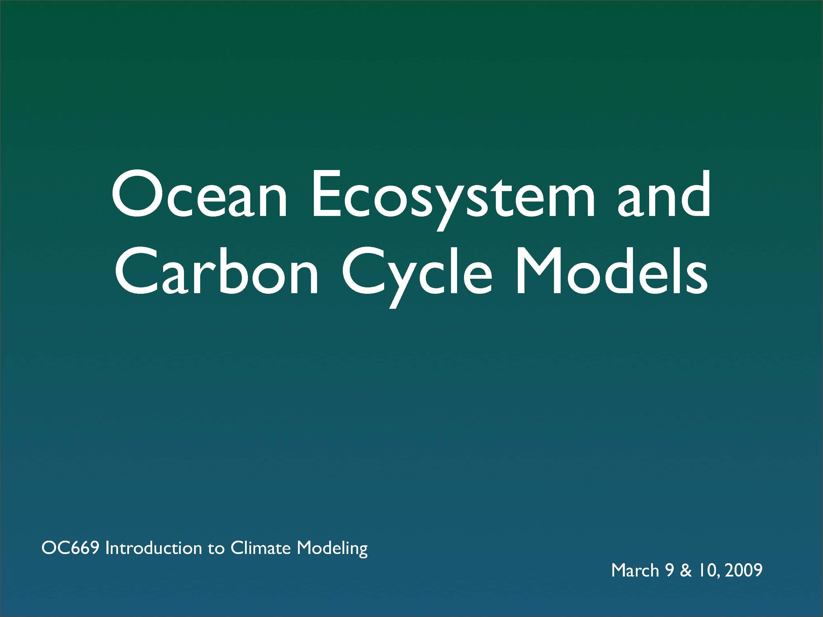 SPECIAL TOPICS IN GEOLOGICAL OCEANOGRAPHY