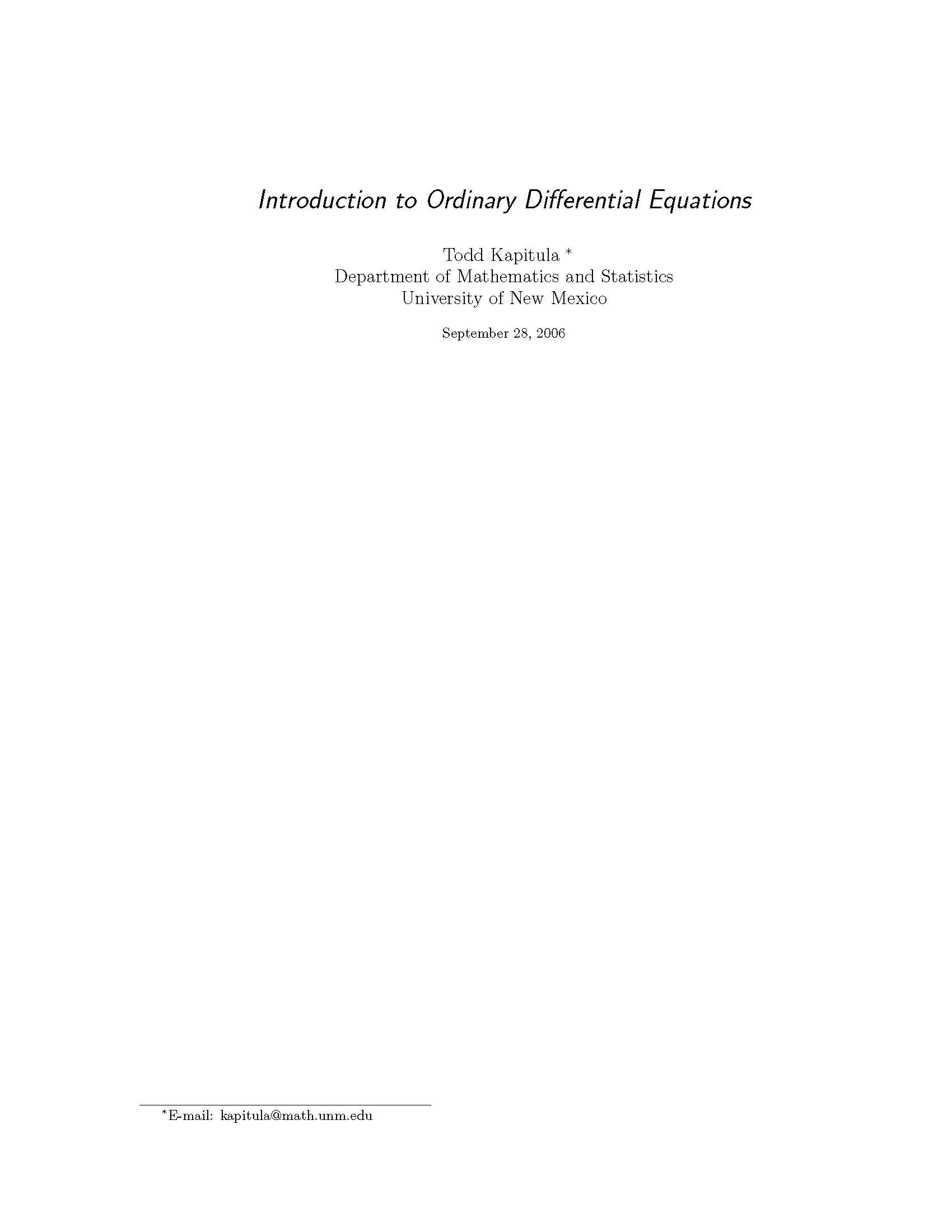 Introduction to Ordinary Differential Equations