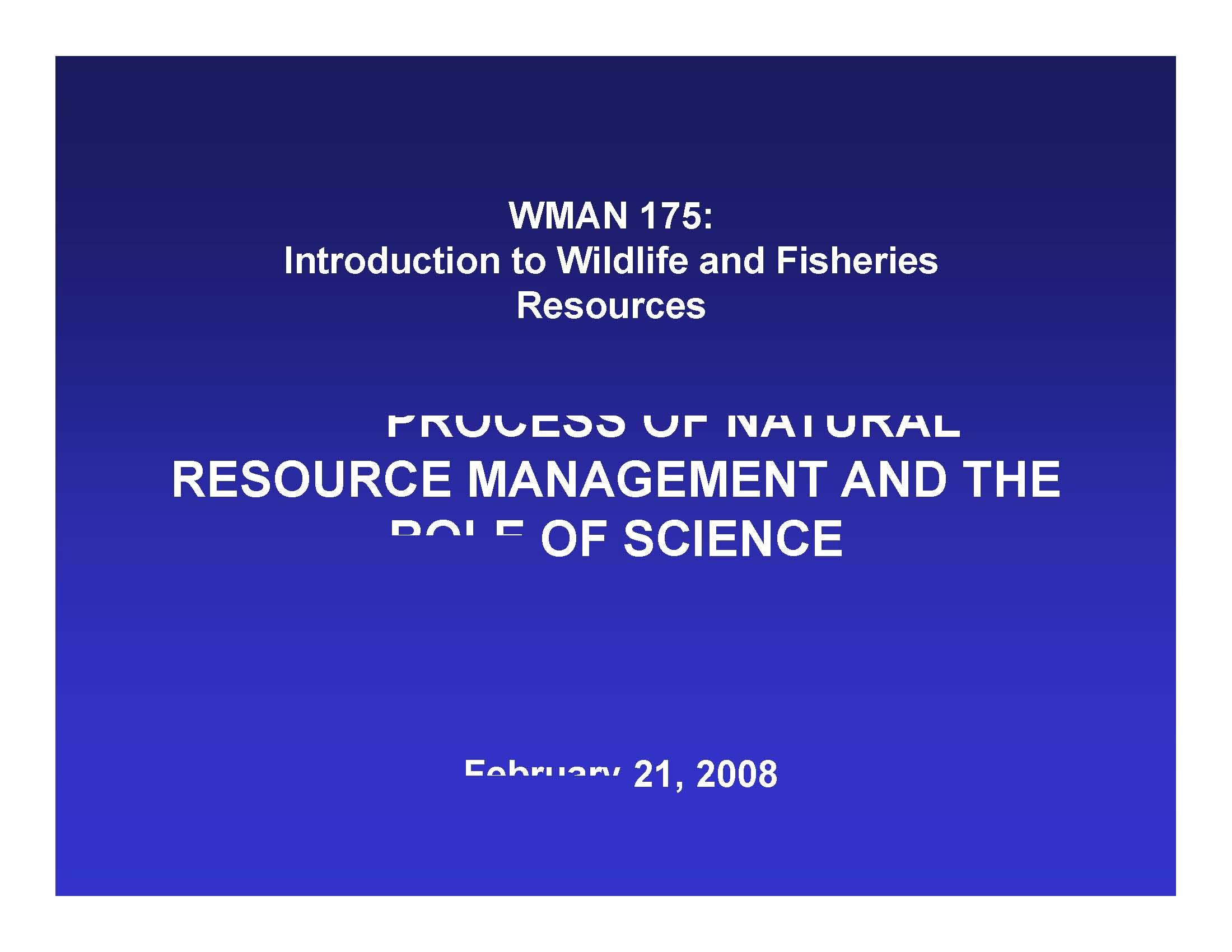 Intro to Wildlife & Fisheries