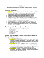 General Biology 121- Chapter 1: Evolution, Biological Themes, and Scientific Inquiry