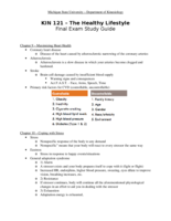 KIN 121– The Healthy Lifestyle - Final Exam Study Guide