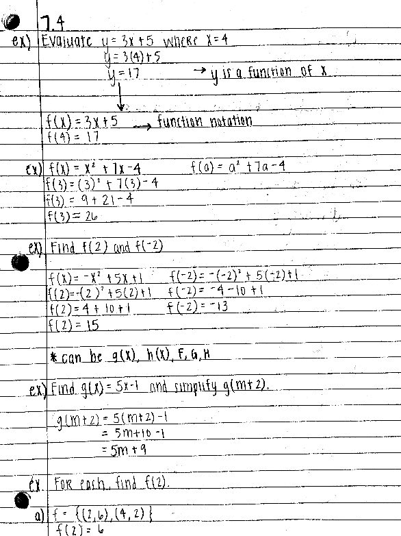 MTH 105: 7.4 Function Notation and Linear Functions 