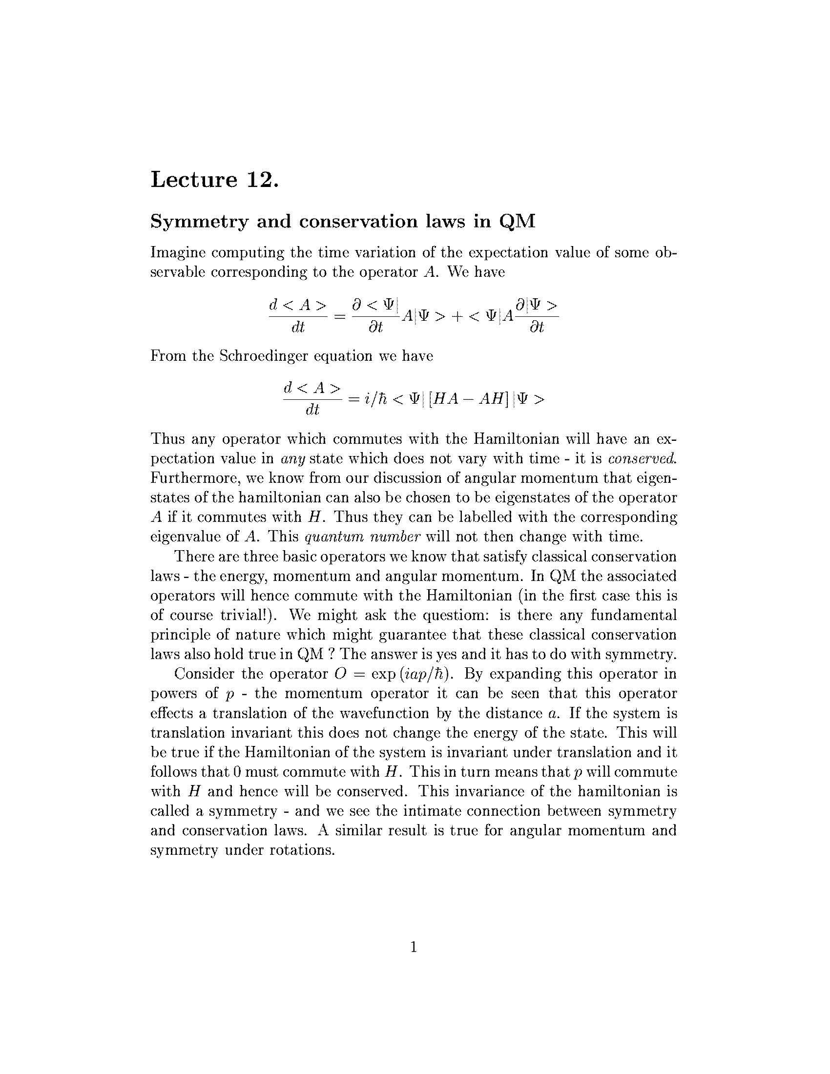 Introduction to Quantum Mechanics I