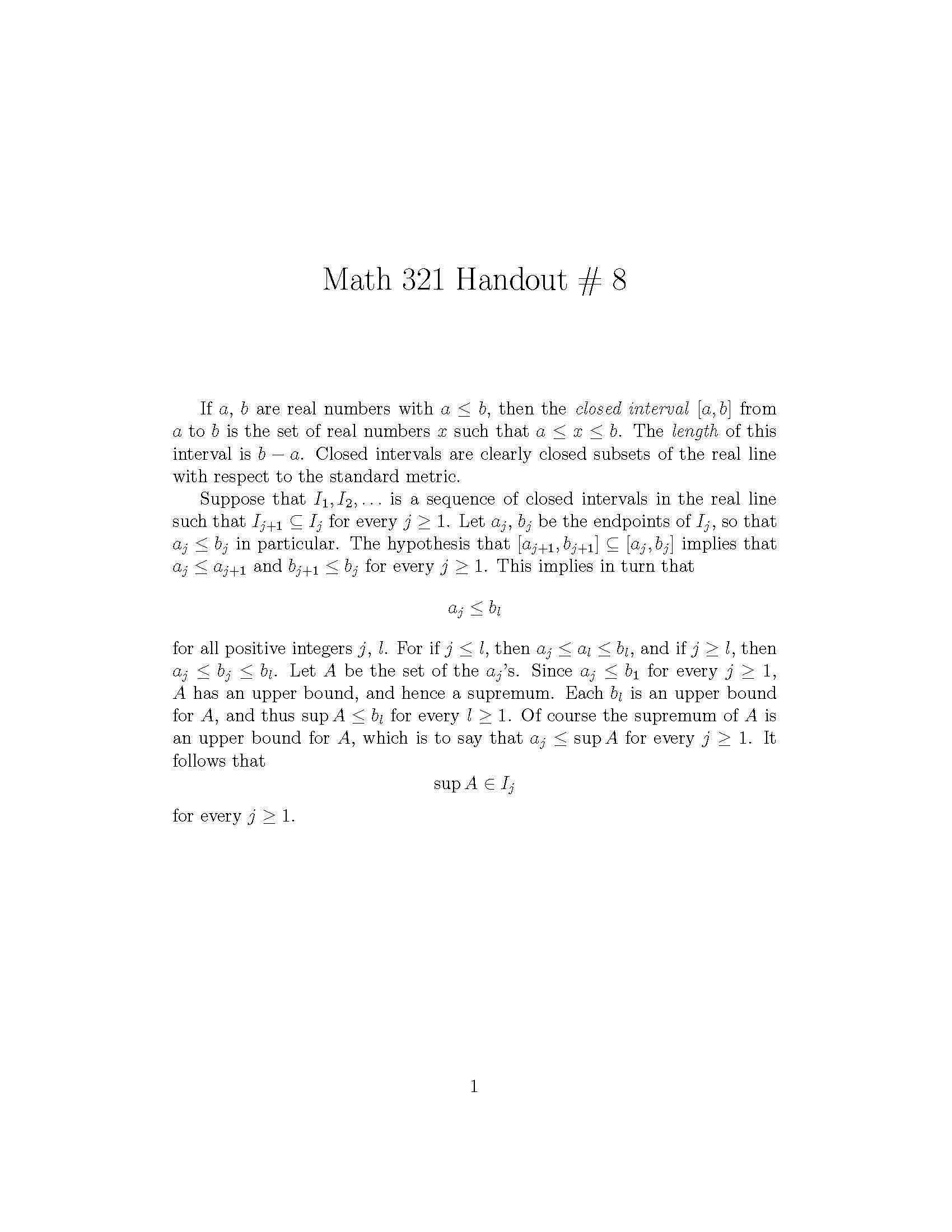 INTRODUCTION TO ANALYSIS I