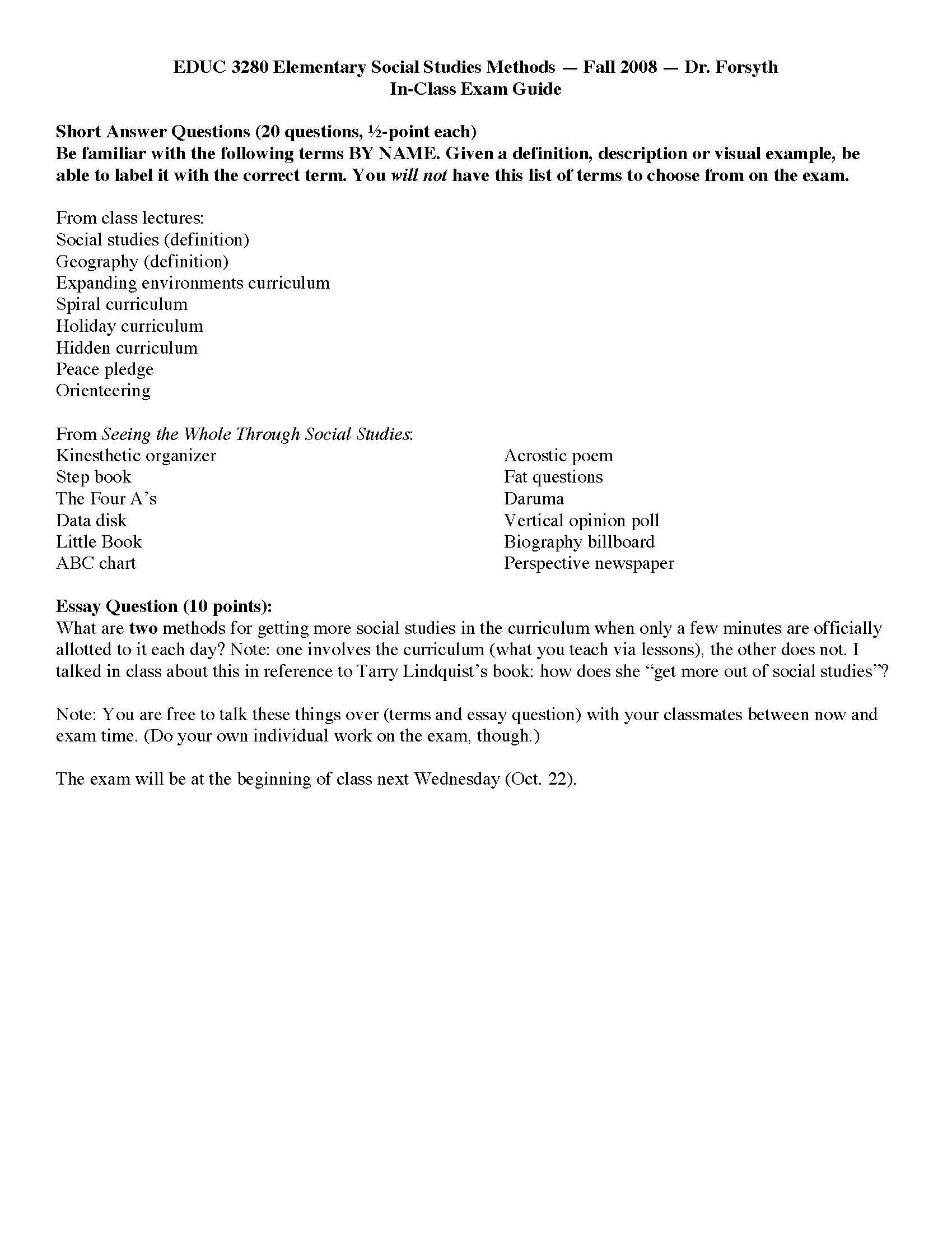 Elem Social Studies Methods A