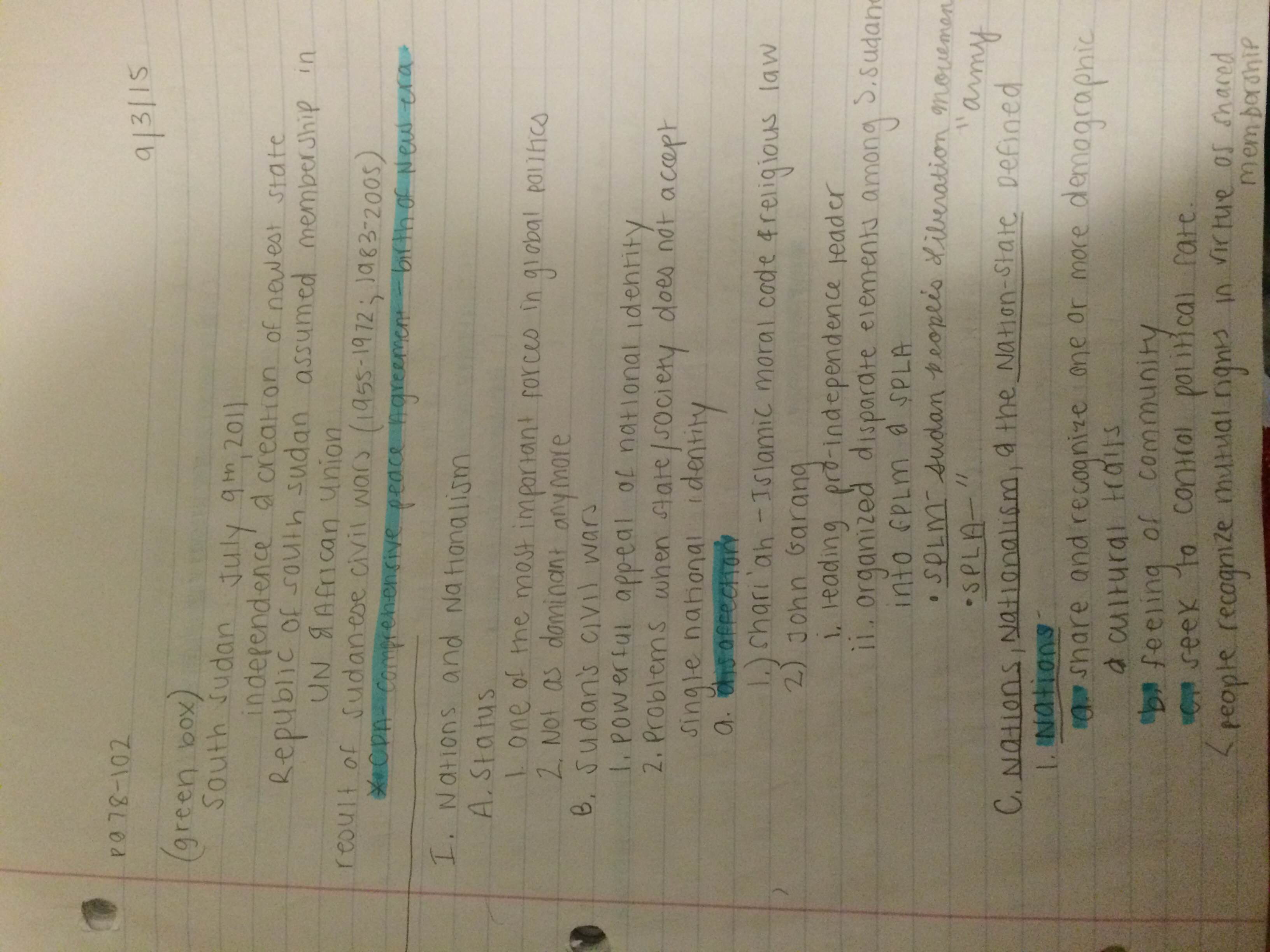 Weekly reading and Lecture notes