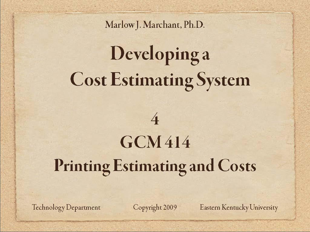 Printing Estimating and Costs