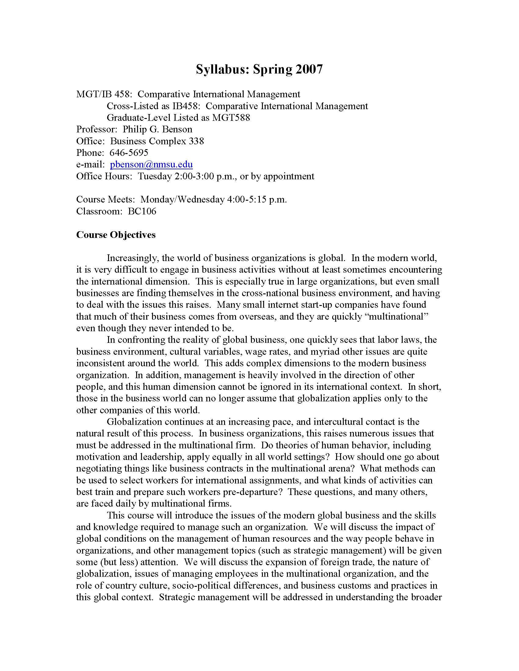 Comparative International Management