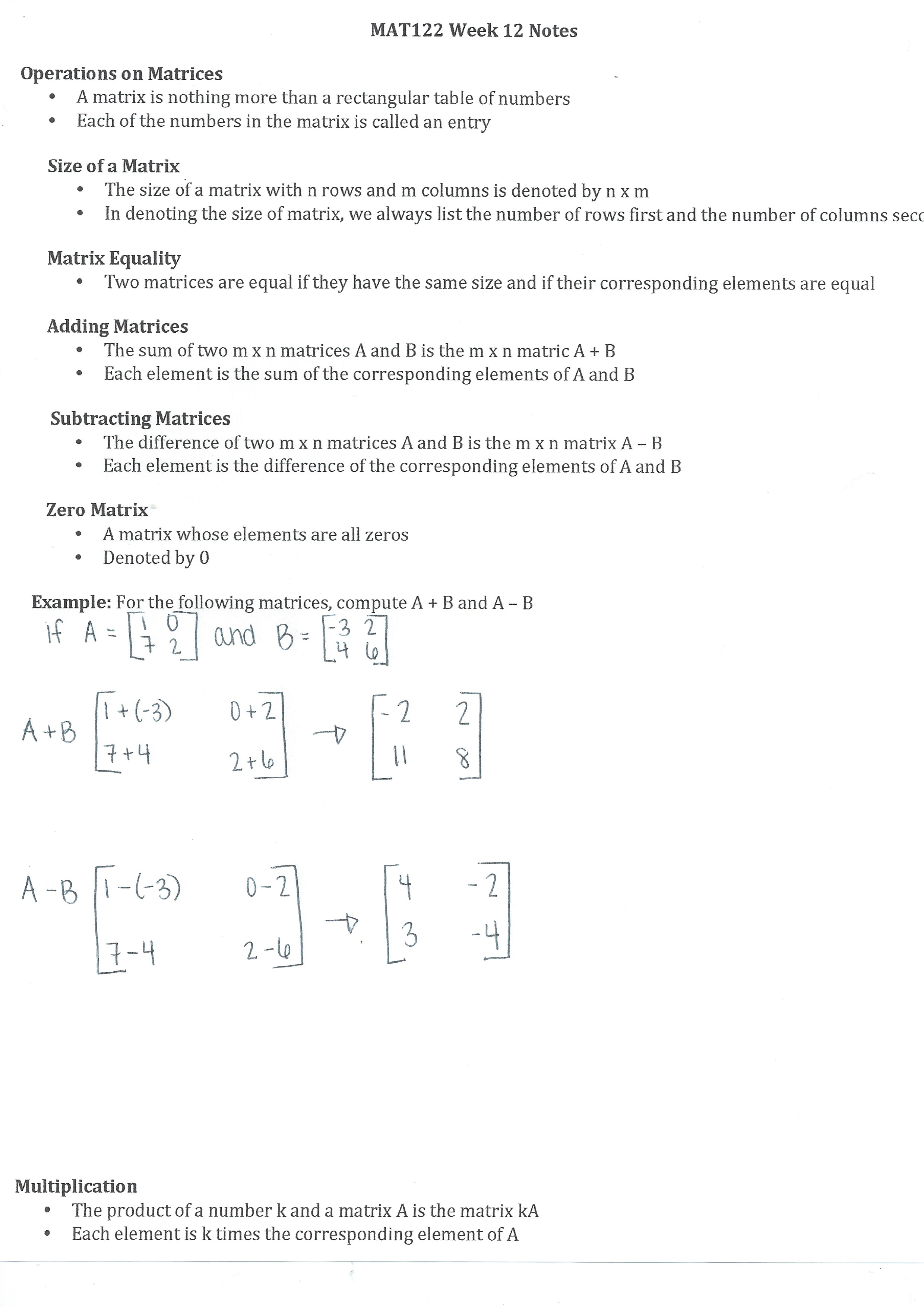 MAT122 Week 12 Notes
