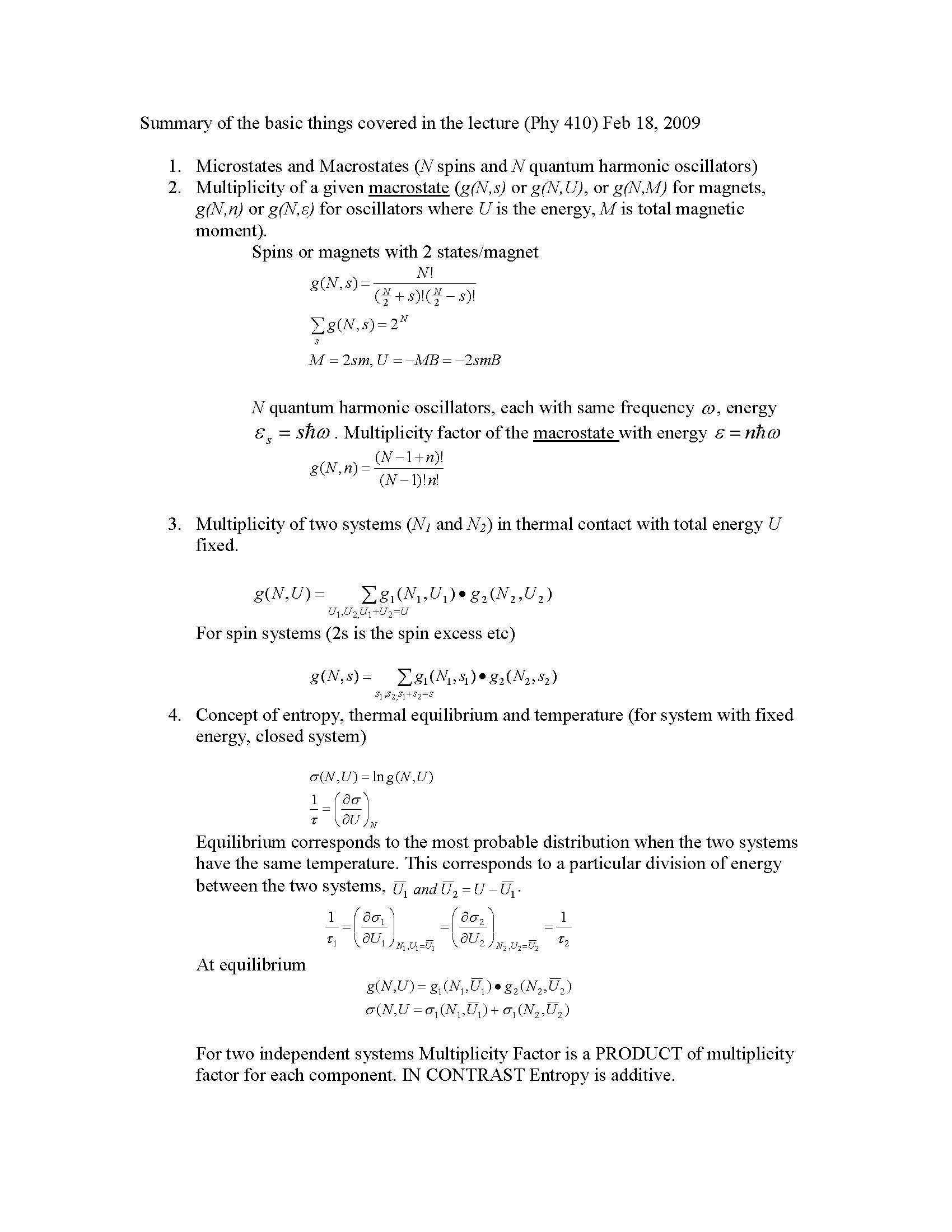 Thermal & Statistical Physics