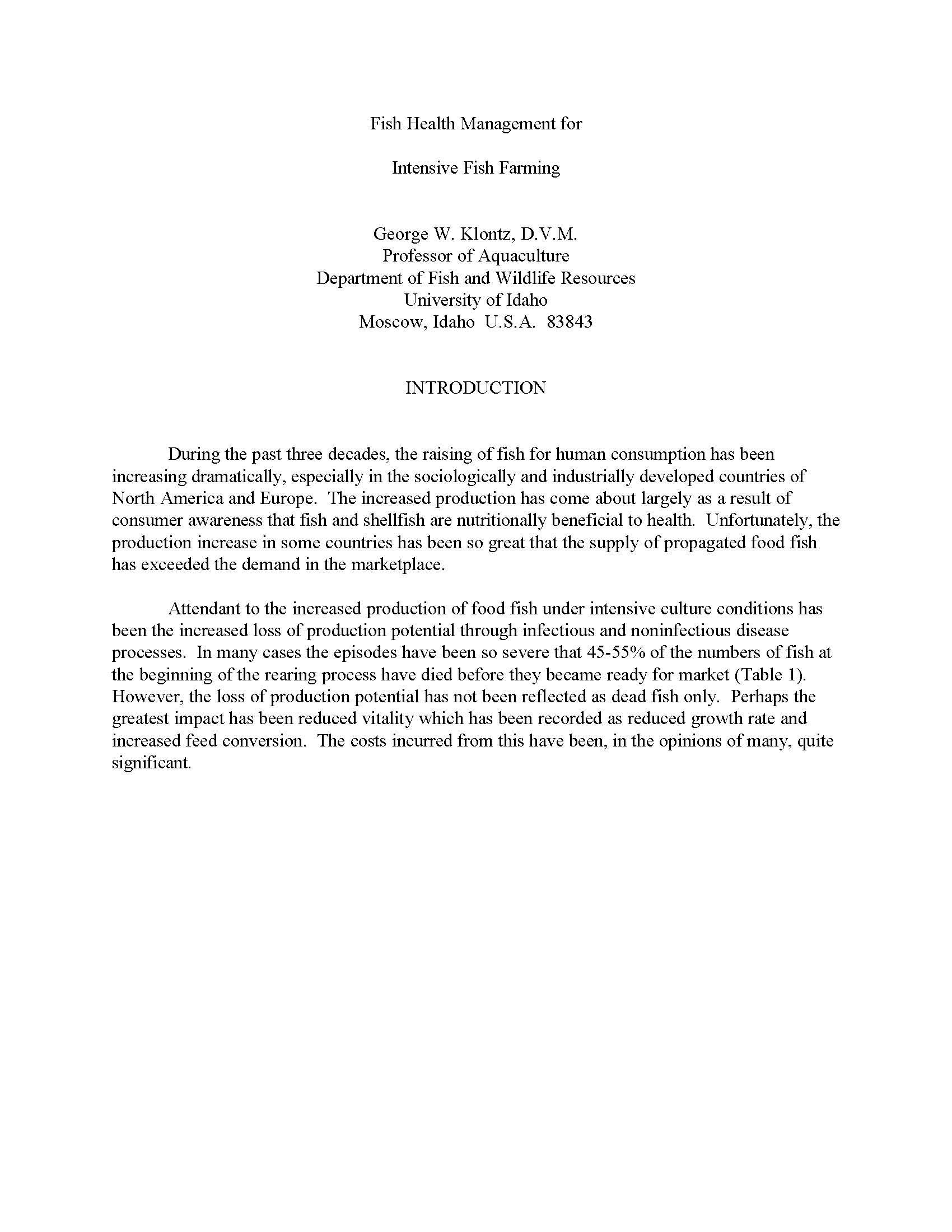 Freshwater Fish Culture