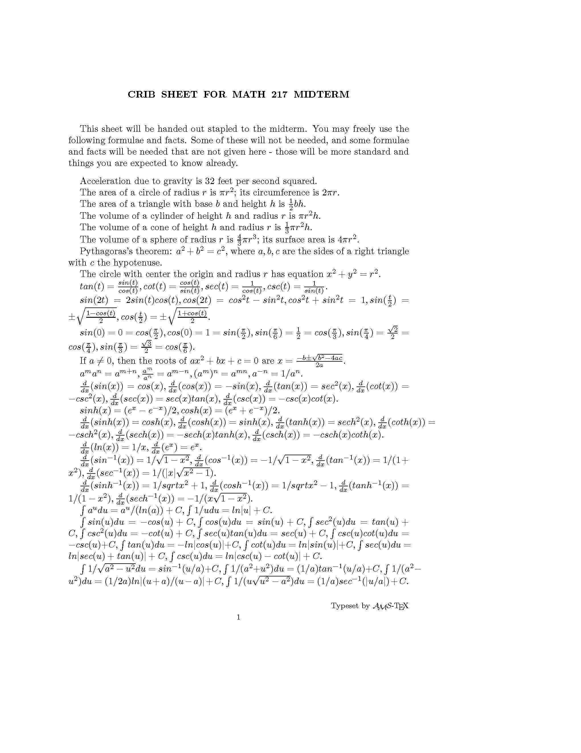 Calculus with Algebra and Trigonometry II