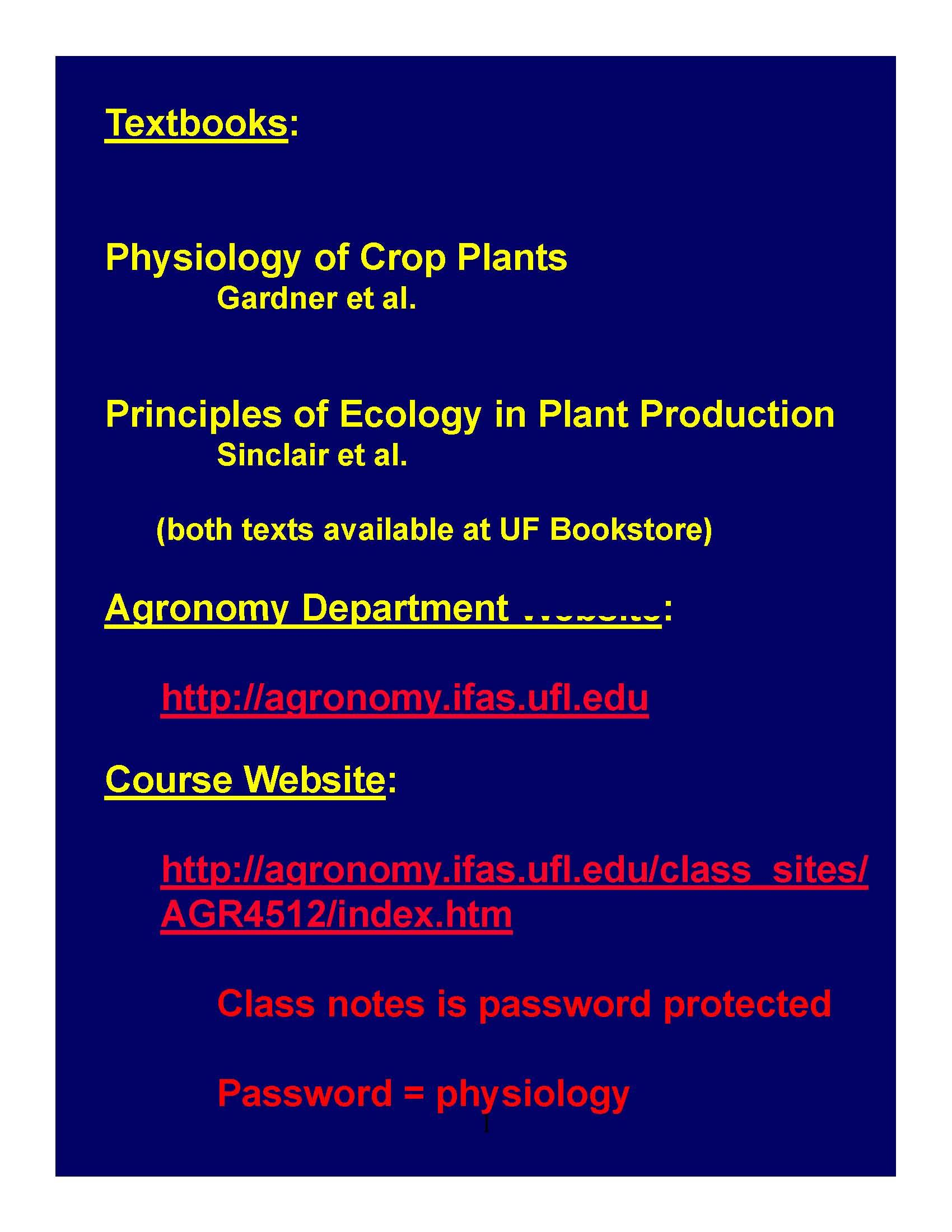 PHYSIOLOGY & EC CROPS