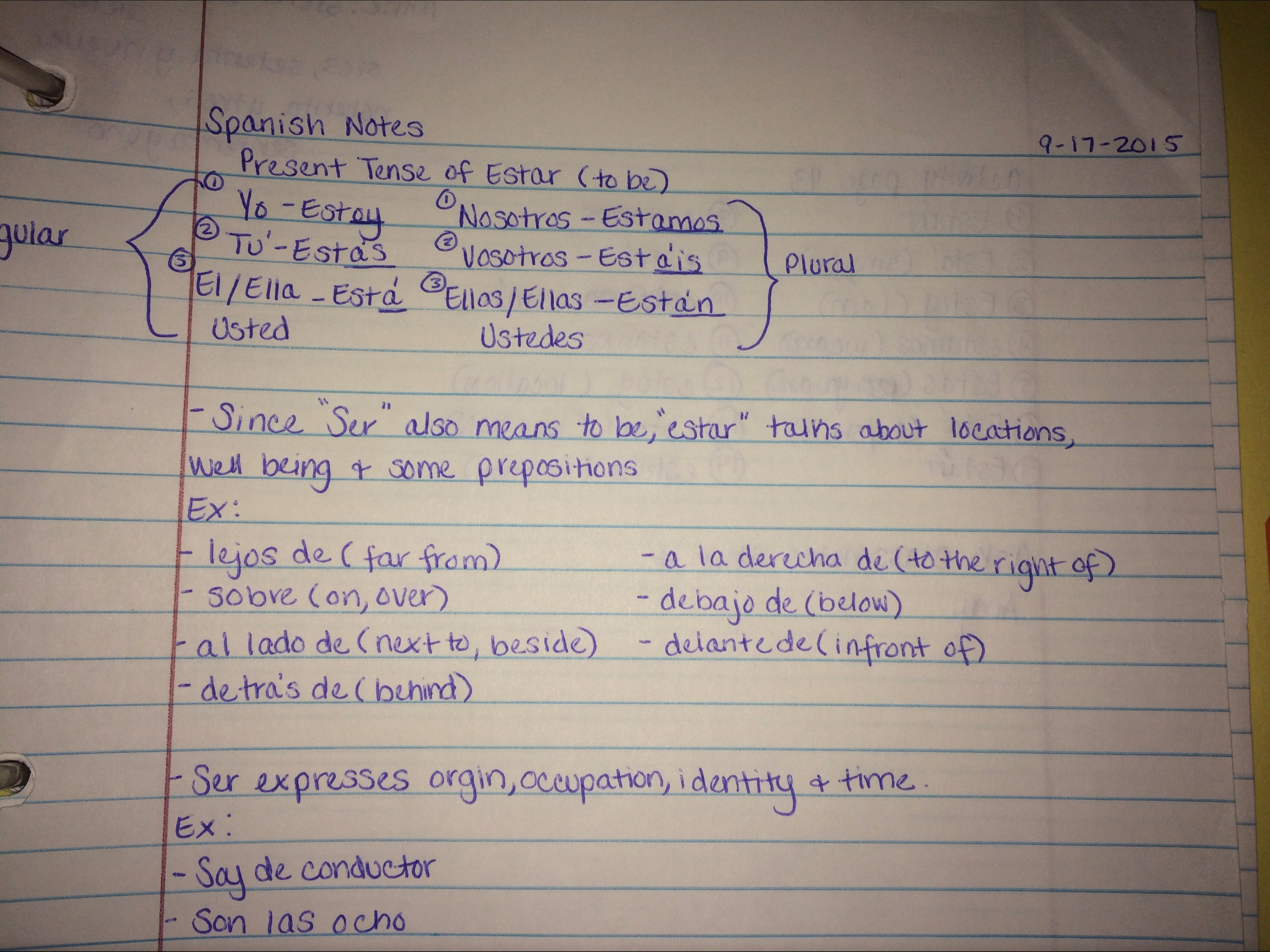 Spanish 101: Chapter 1-3 Notes 