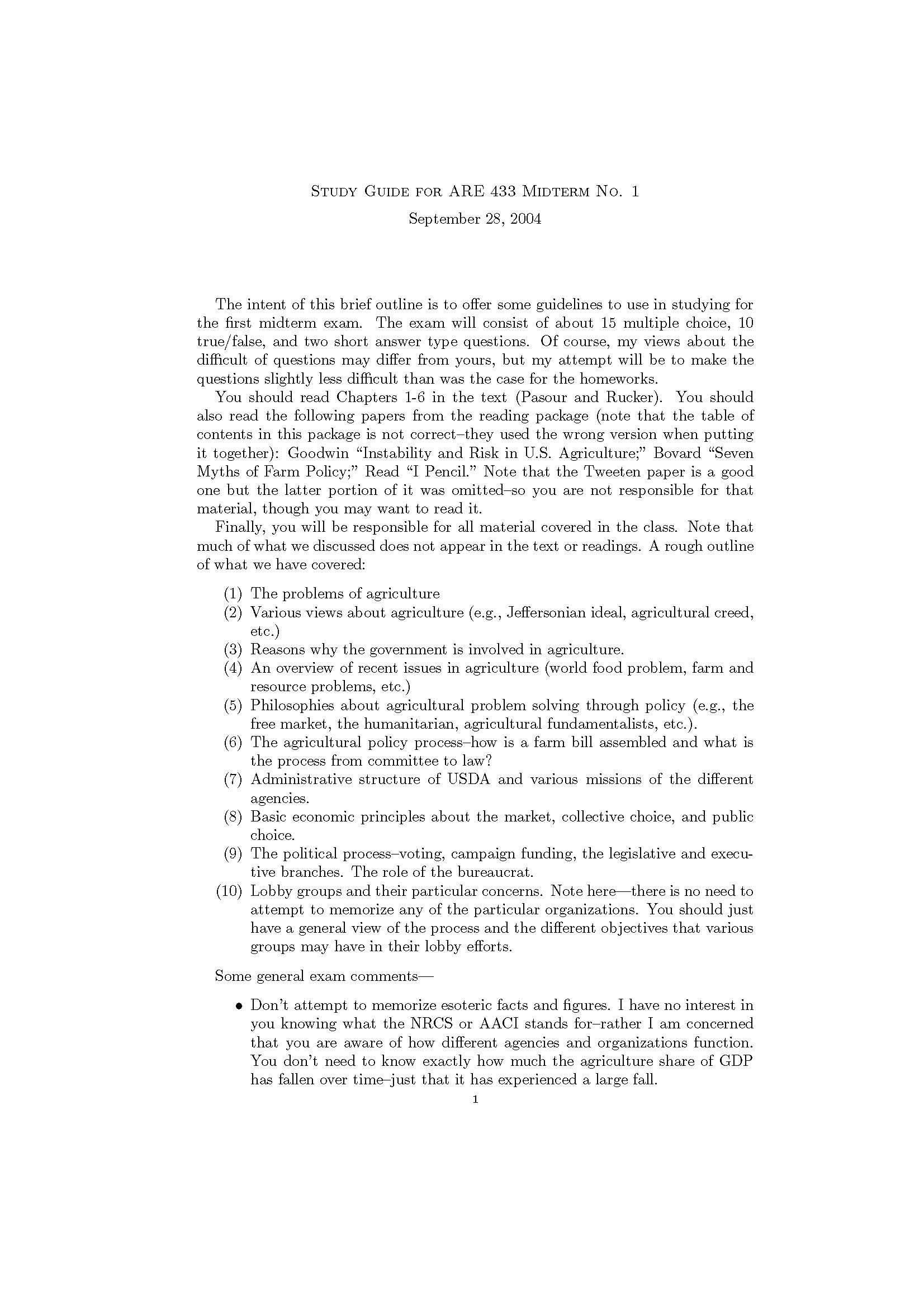 U.S. Agricultural Policy