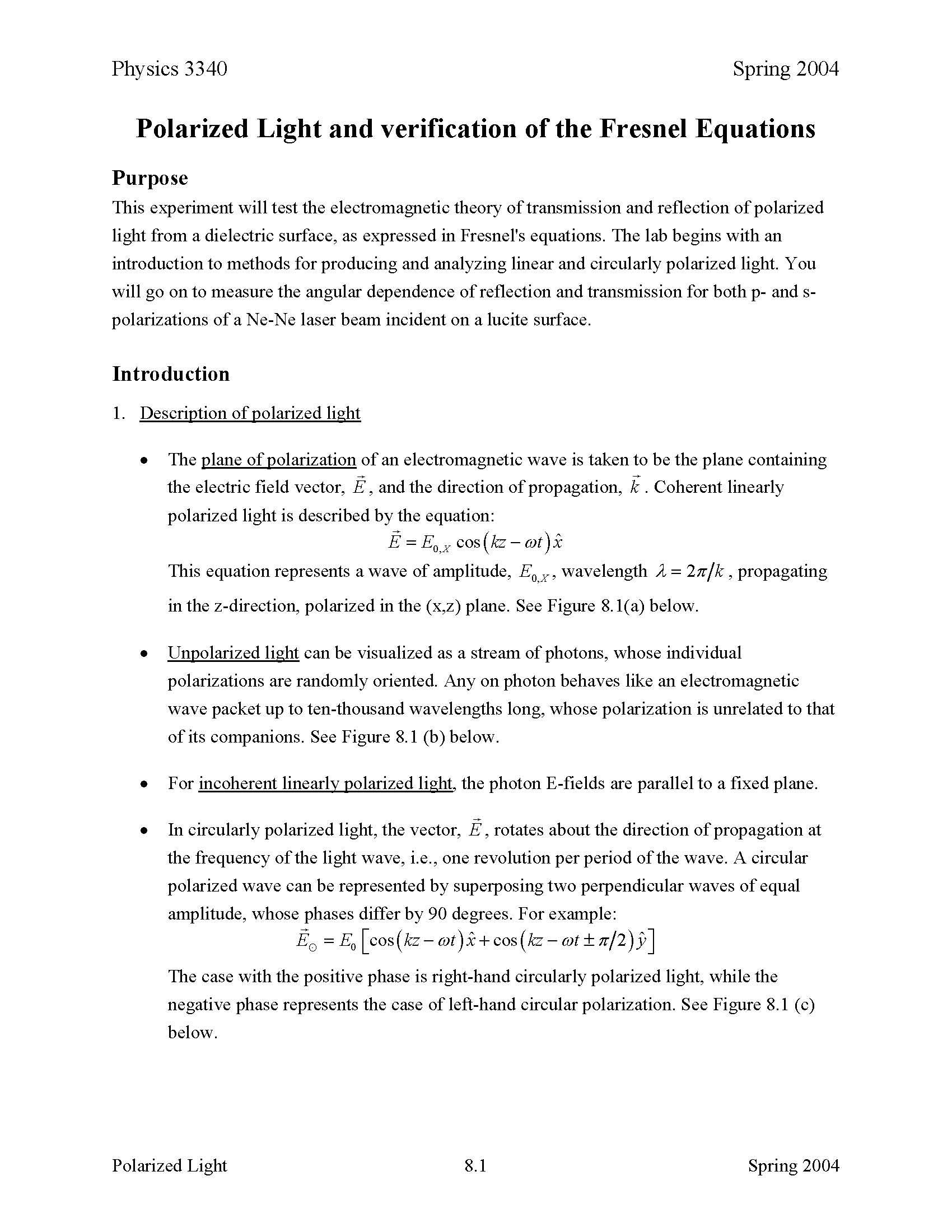 Introductory Research in Optical Physics