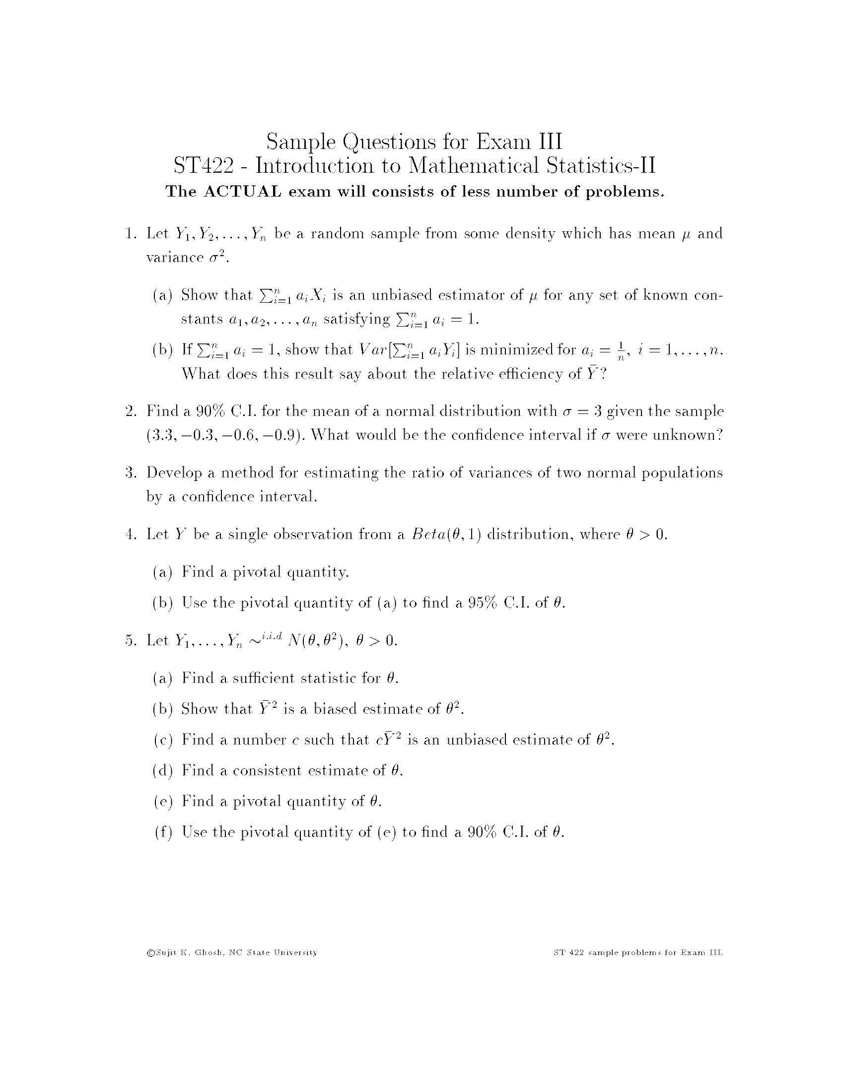 Introduction to Mathematical Statistics II