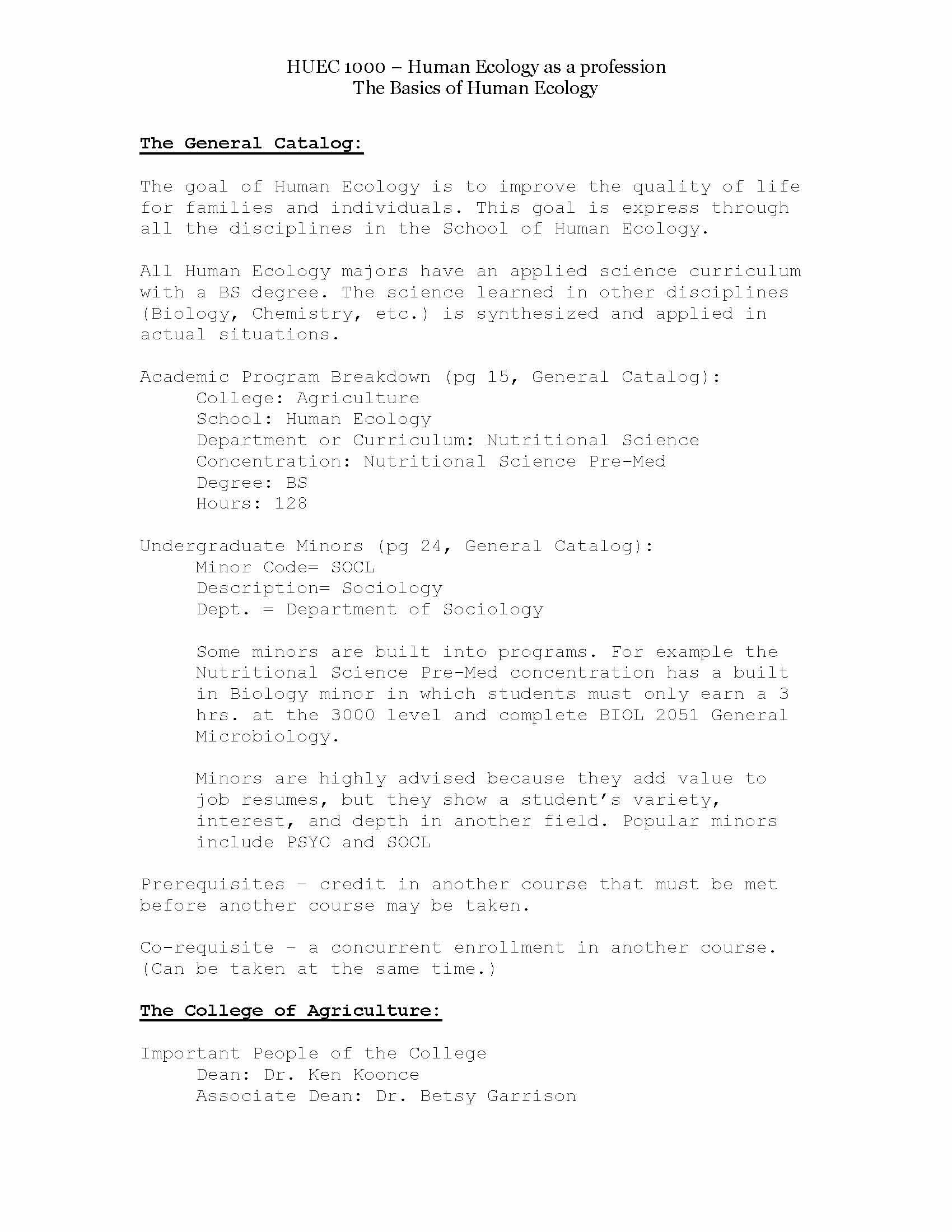 HUMAN ECOLGY AS PROF