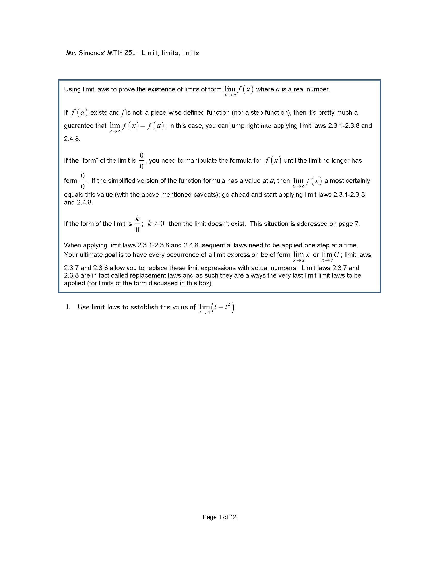 Calculus I