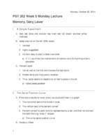 PSY 202 Lecture: Memory