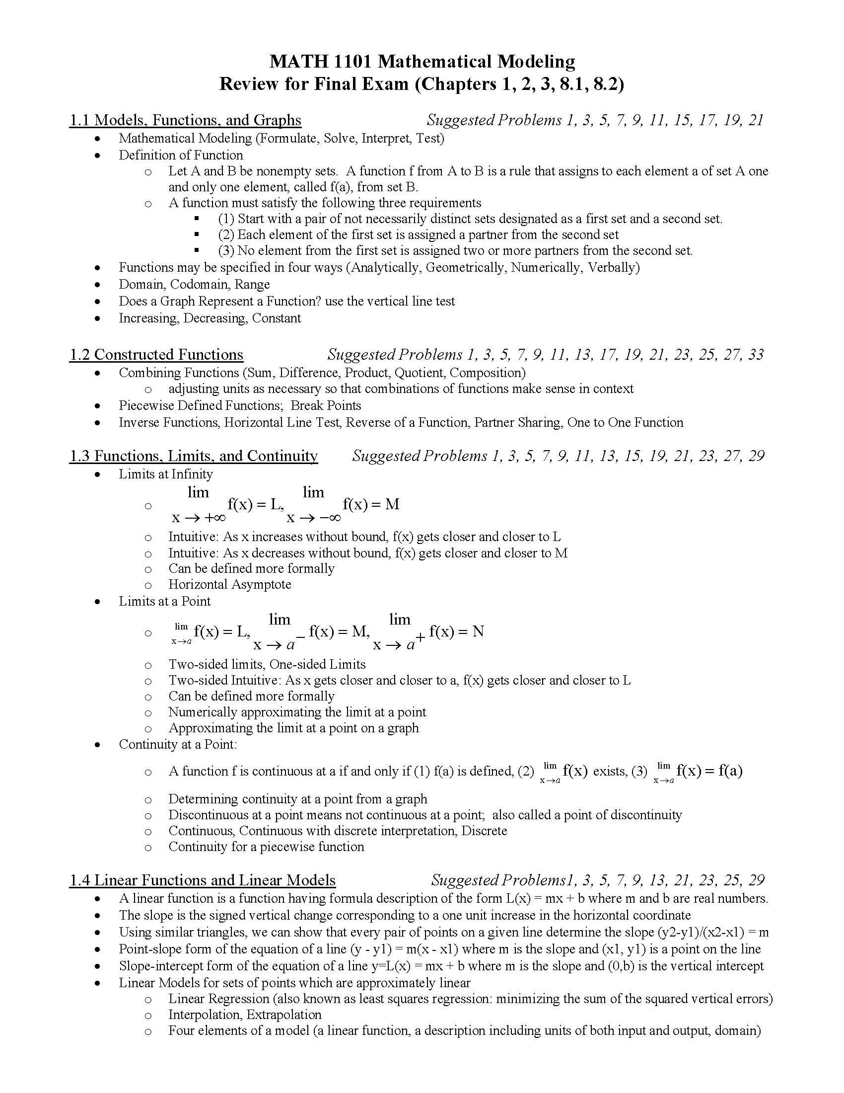 Intro to Mathematical Modeling