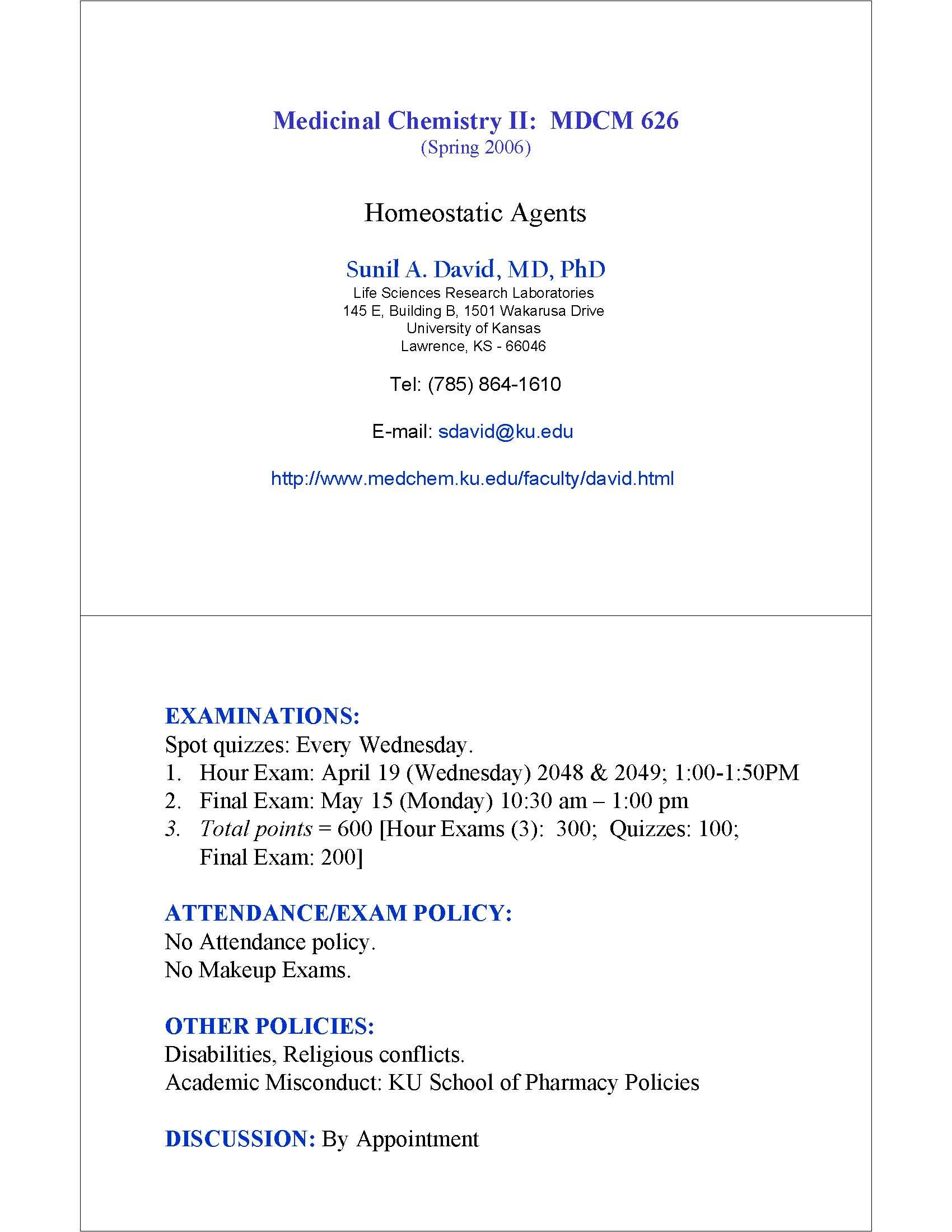 Medcnl Chem IIHomeostatc Agnt