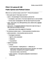POLS 112 Lecture Notes: Public Opinion and Political Culture