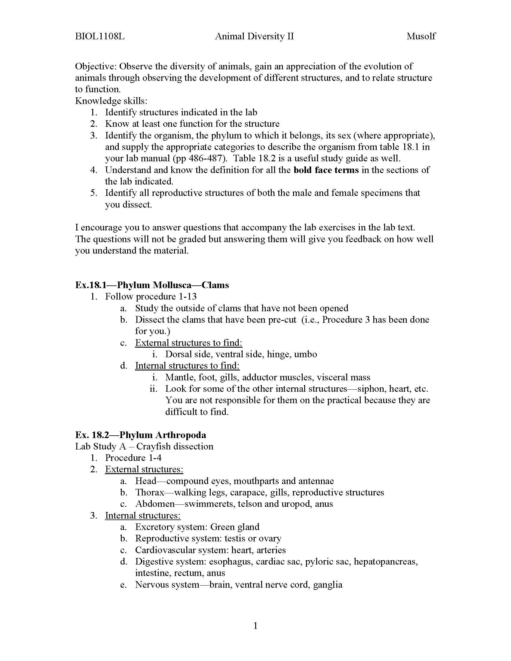 Principles of Biology Lab II