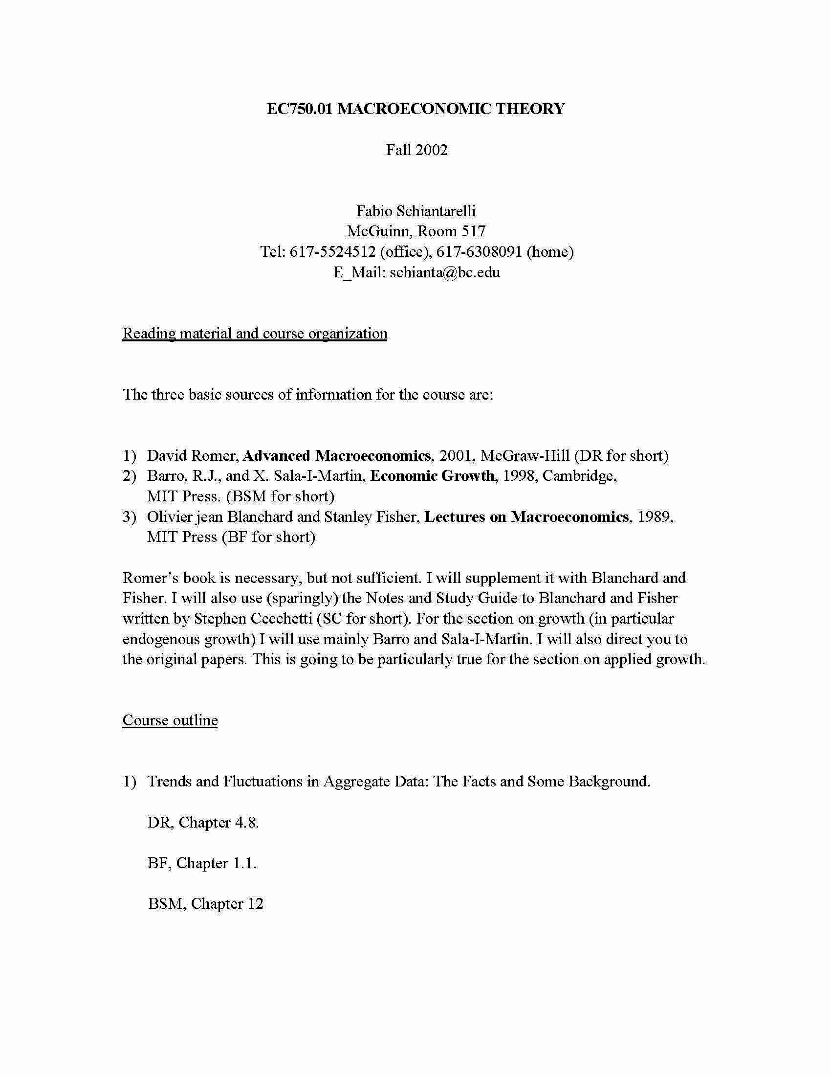 Macroeconomic Theory I