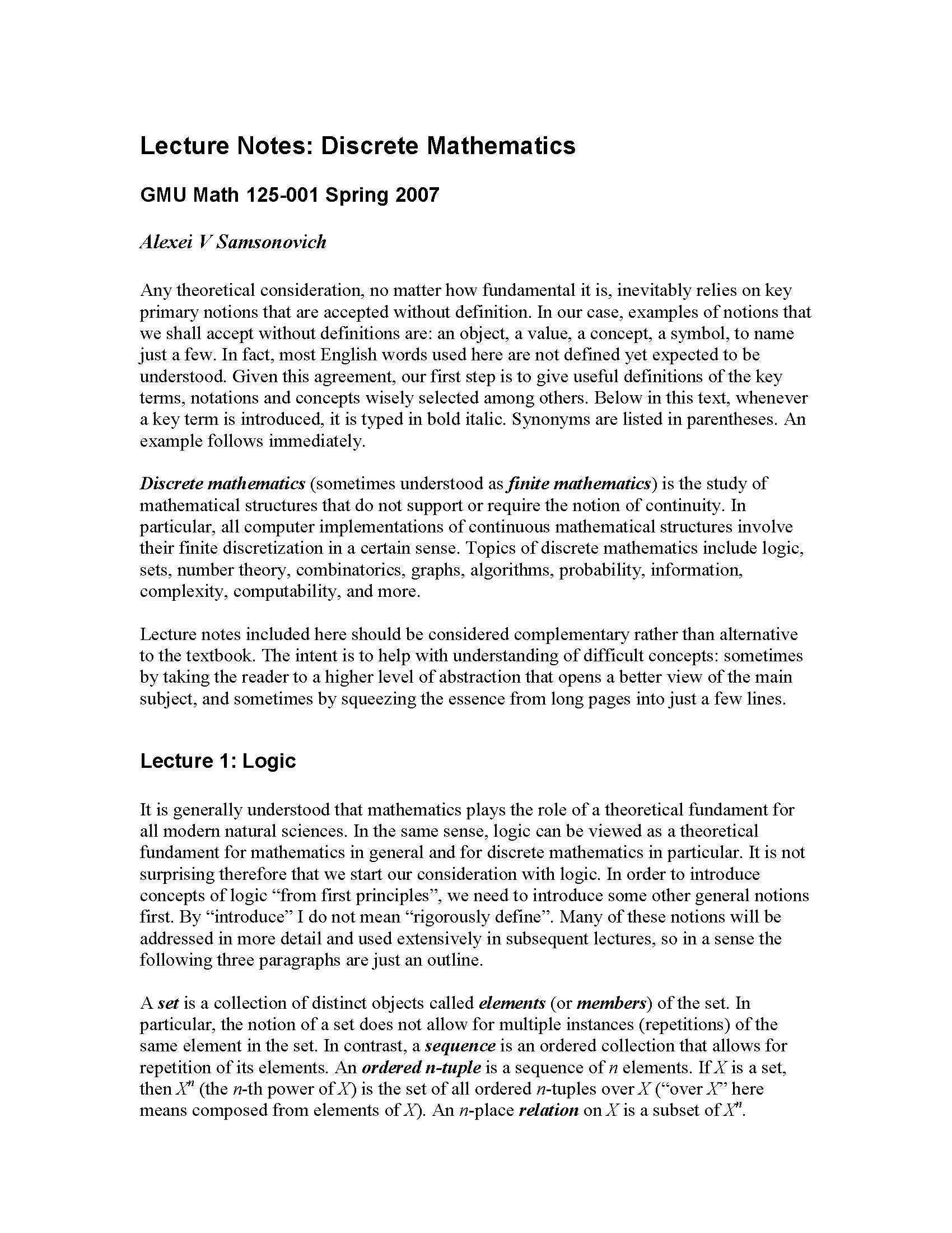 Discrete Mathematics I