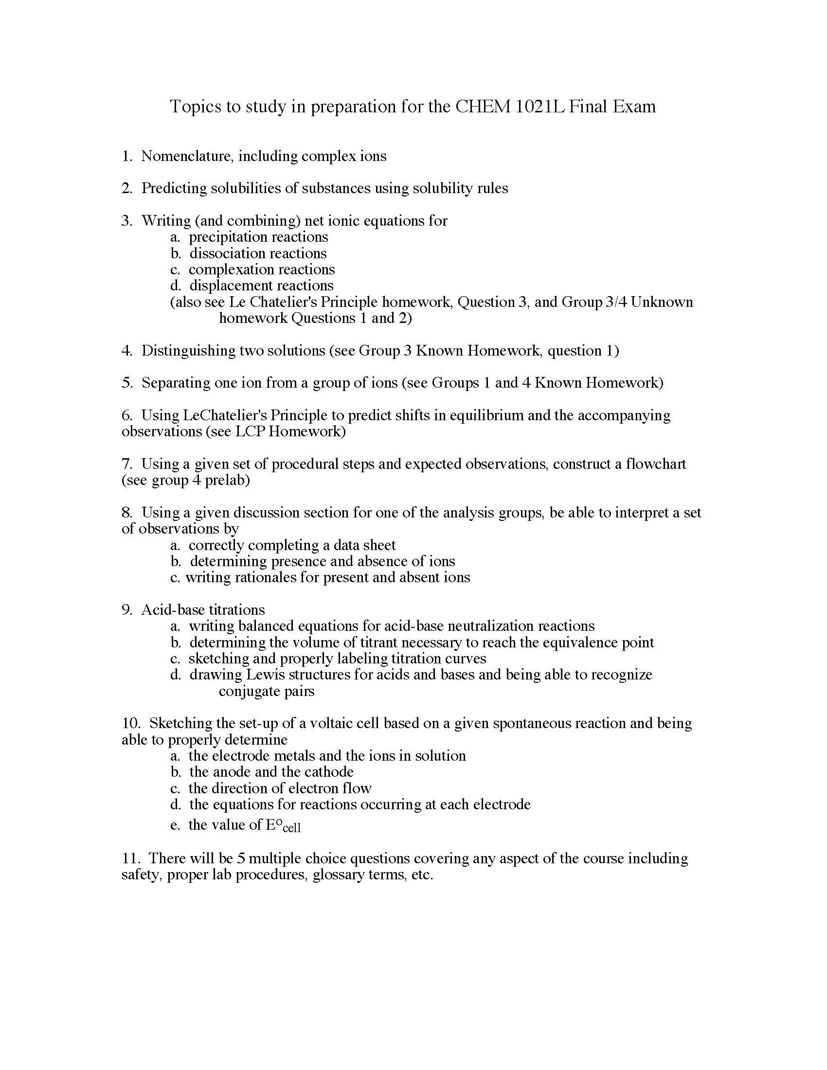 General Chemistry II Lab