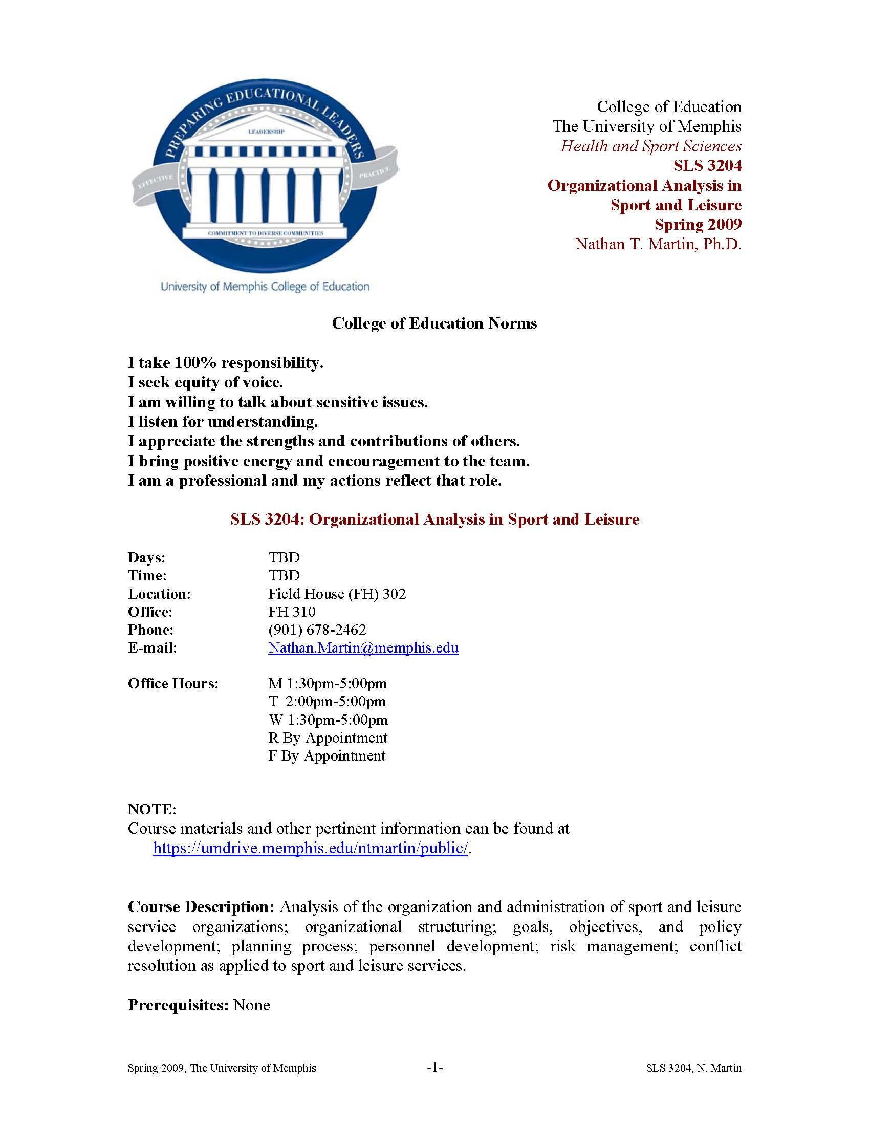 Org Analysis SportLeisure