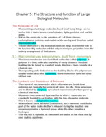 General Biology 121- Chapter 5: The Structure and Function of Large Biological Molecules