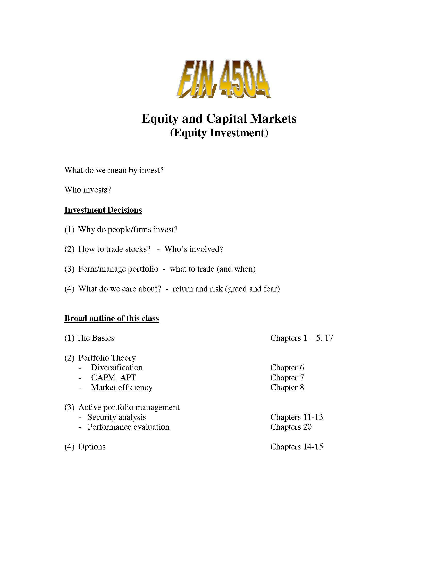 EQUITY & CAPITAL MKT