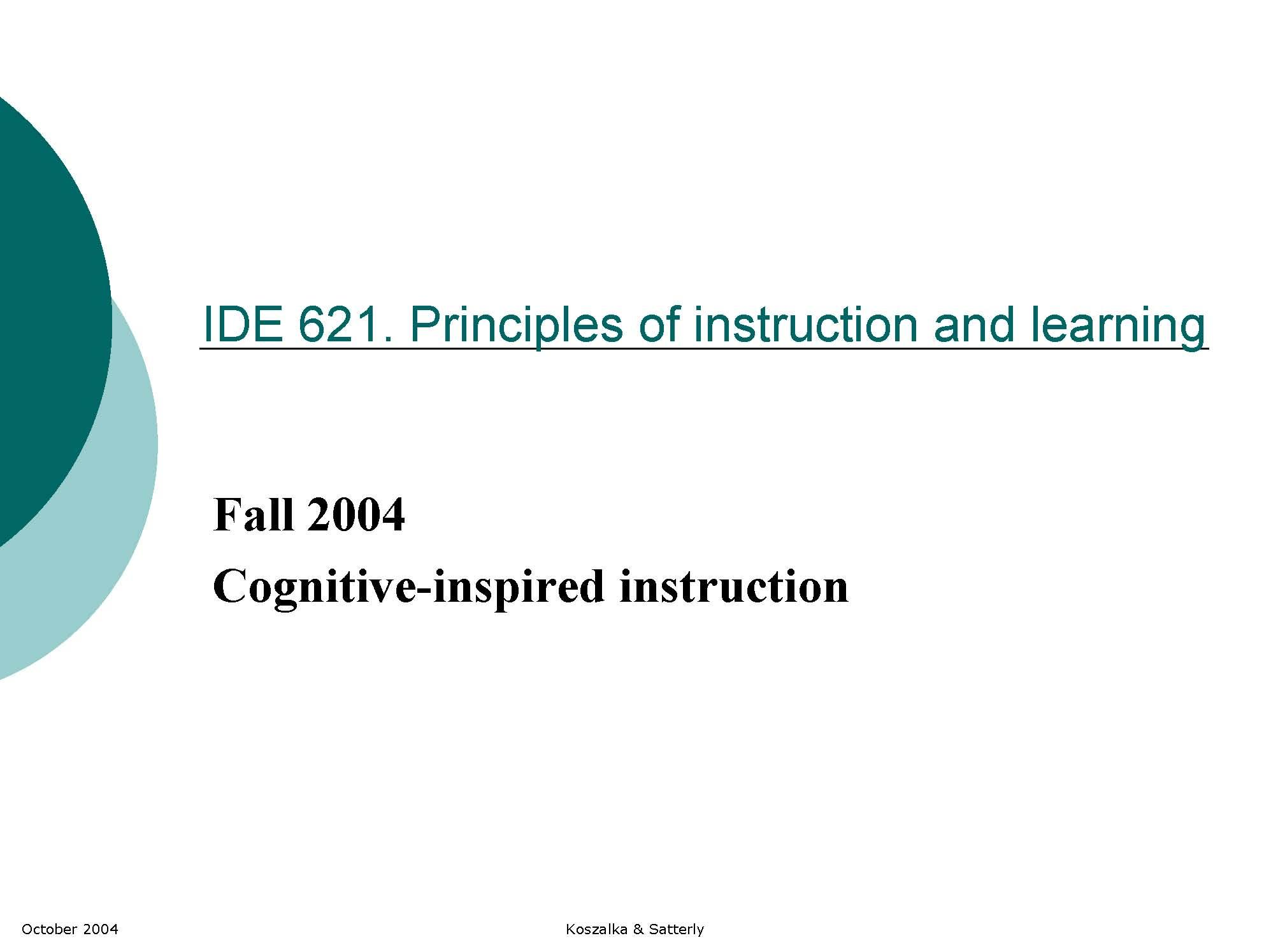 Principles of Instruction and Learning
