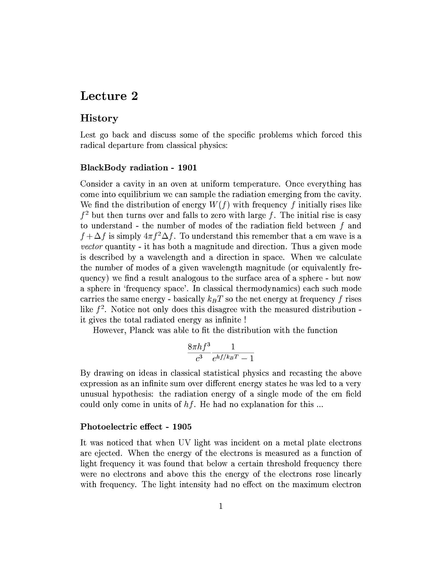 Introduction to Quantum Mechanics I